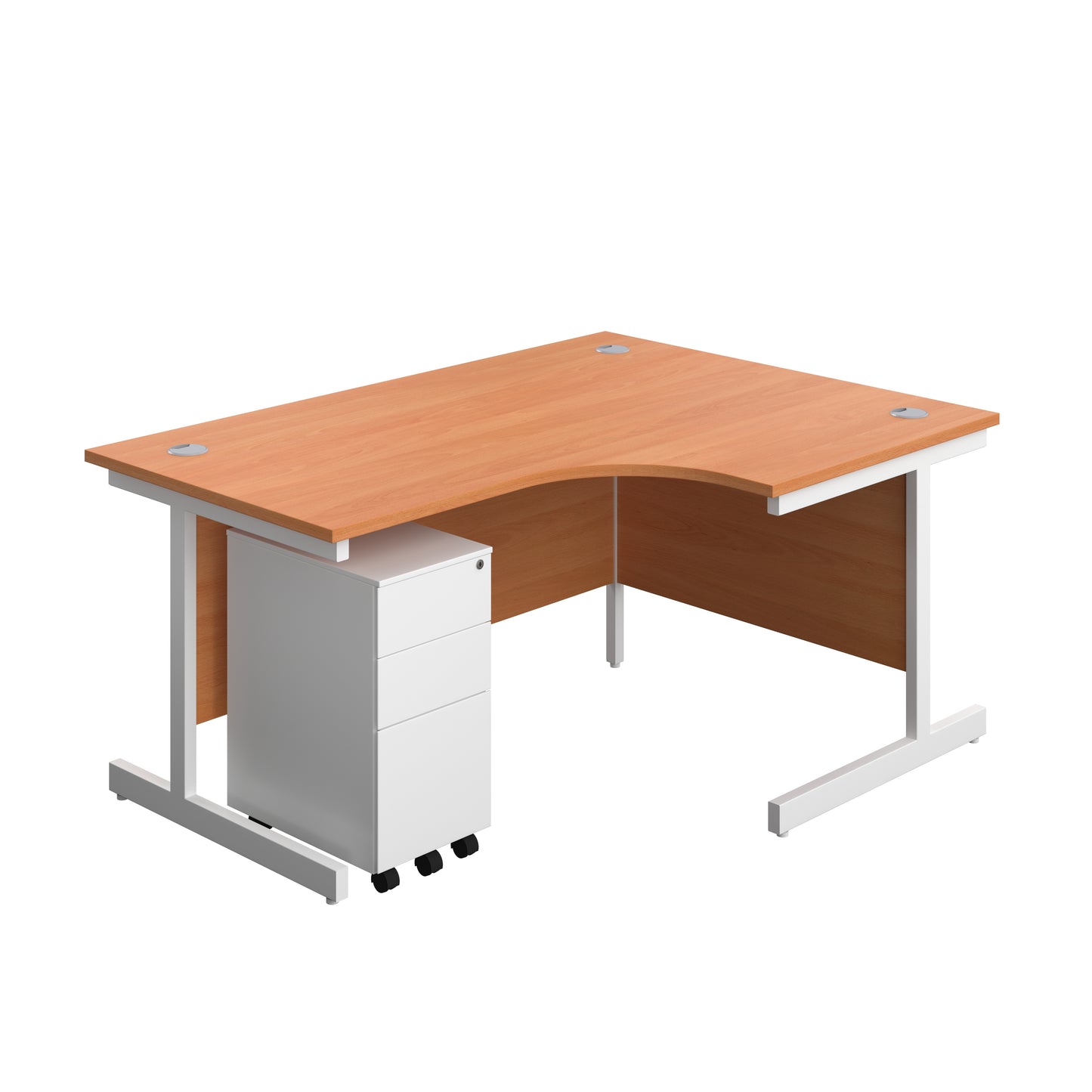 Aztec|Single Upright|Right Hand|Radial Desk with Slimline Steel Pedestal 3 Drawer|1600x1200|Beech-White