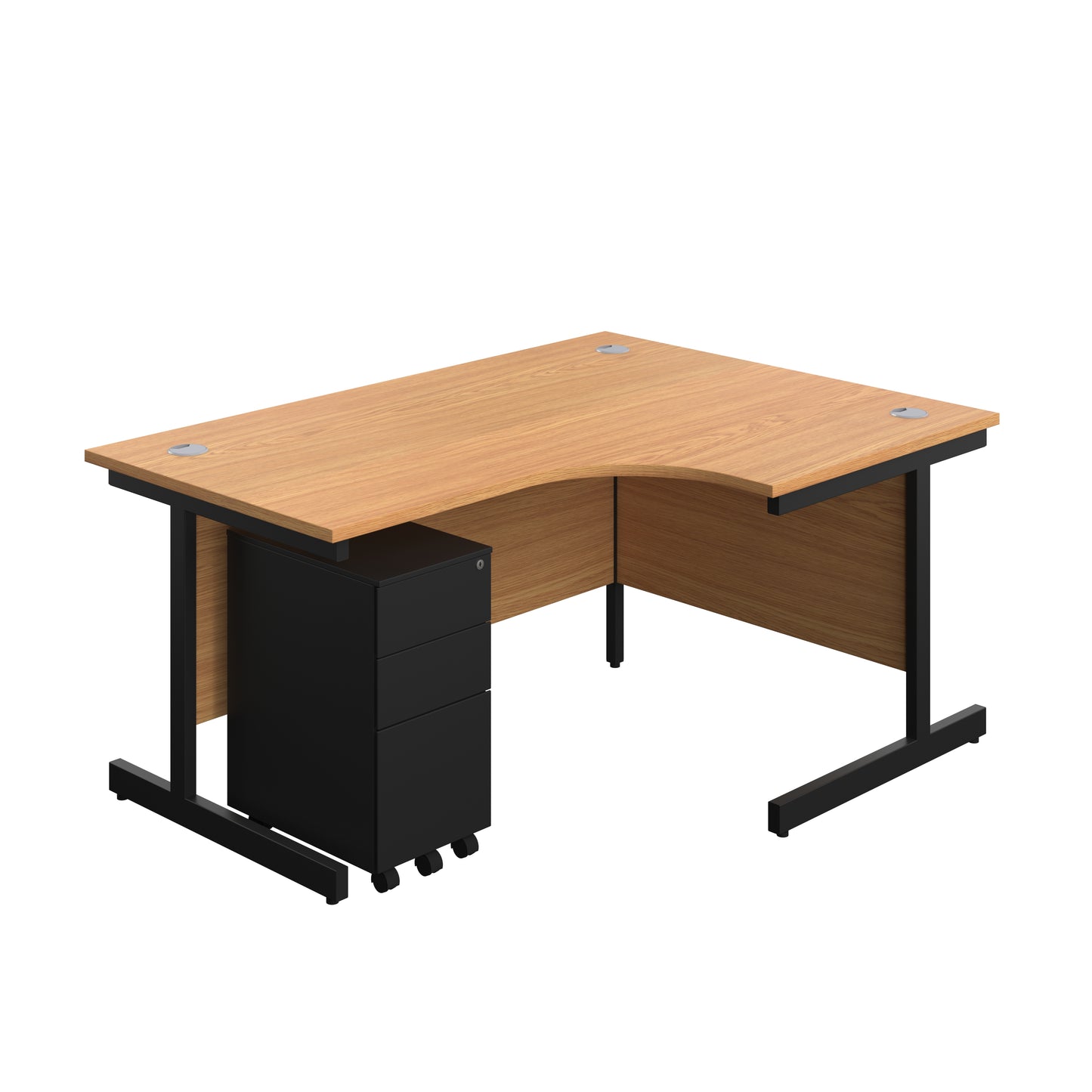 Aztec|Single Upright|Right Hand|Radial Desk with Slimline Steel Pedestal 3 Drawer|1600x1200|Nova Oak-Black