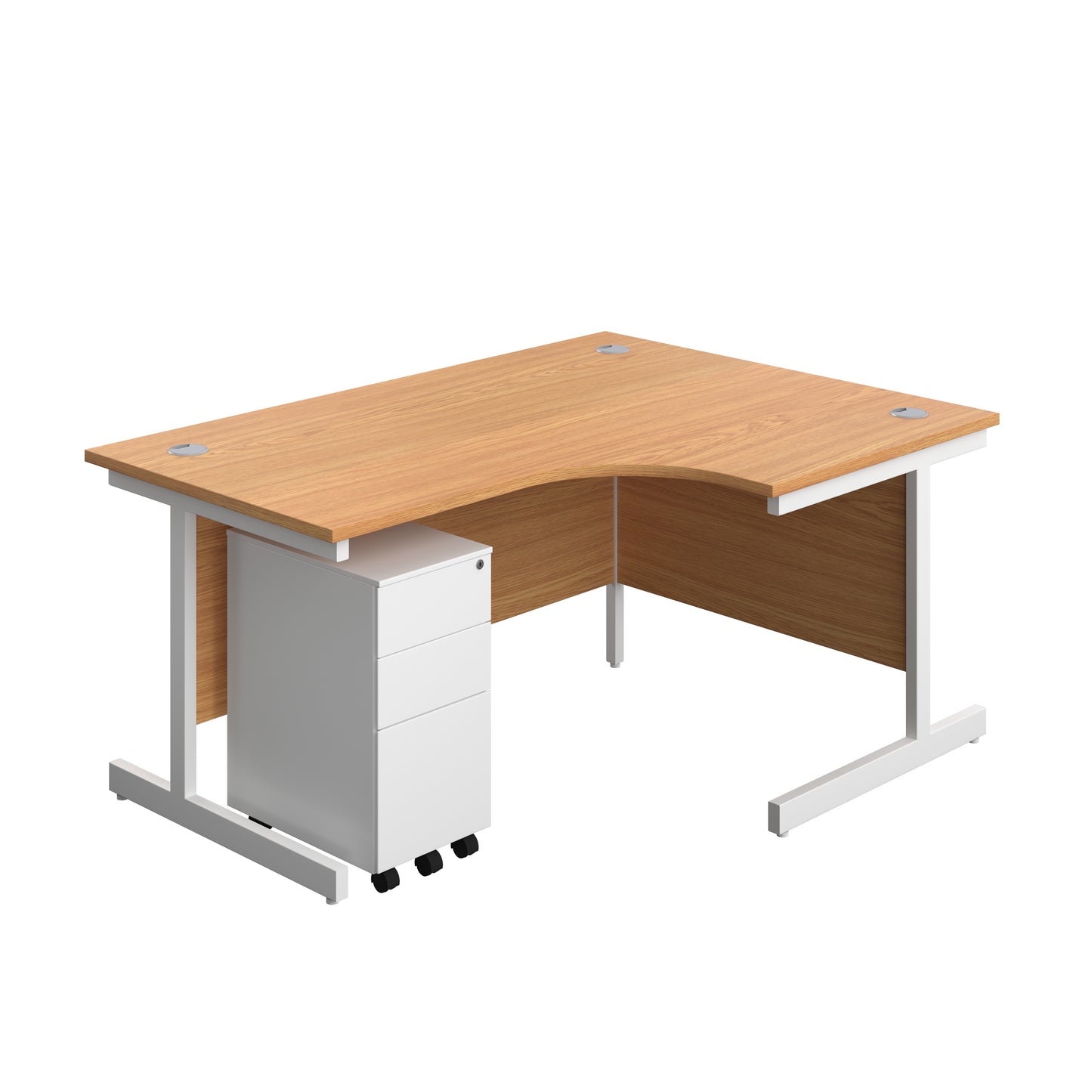 Aztec|Single Upright|Right Hand|Radial Desk with Slimline Steel Pedestal 3 Drawer|1600x1200|Nova Oak-White