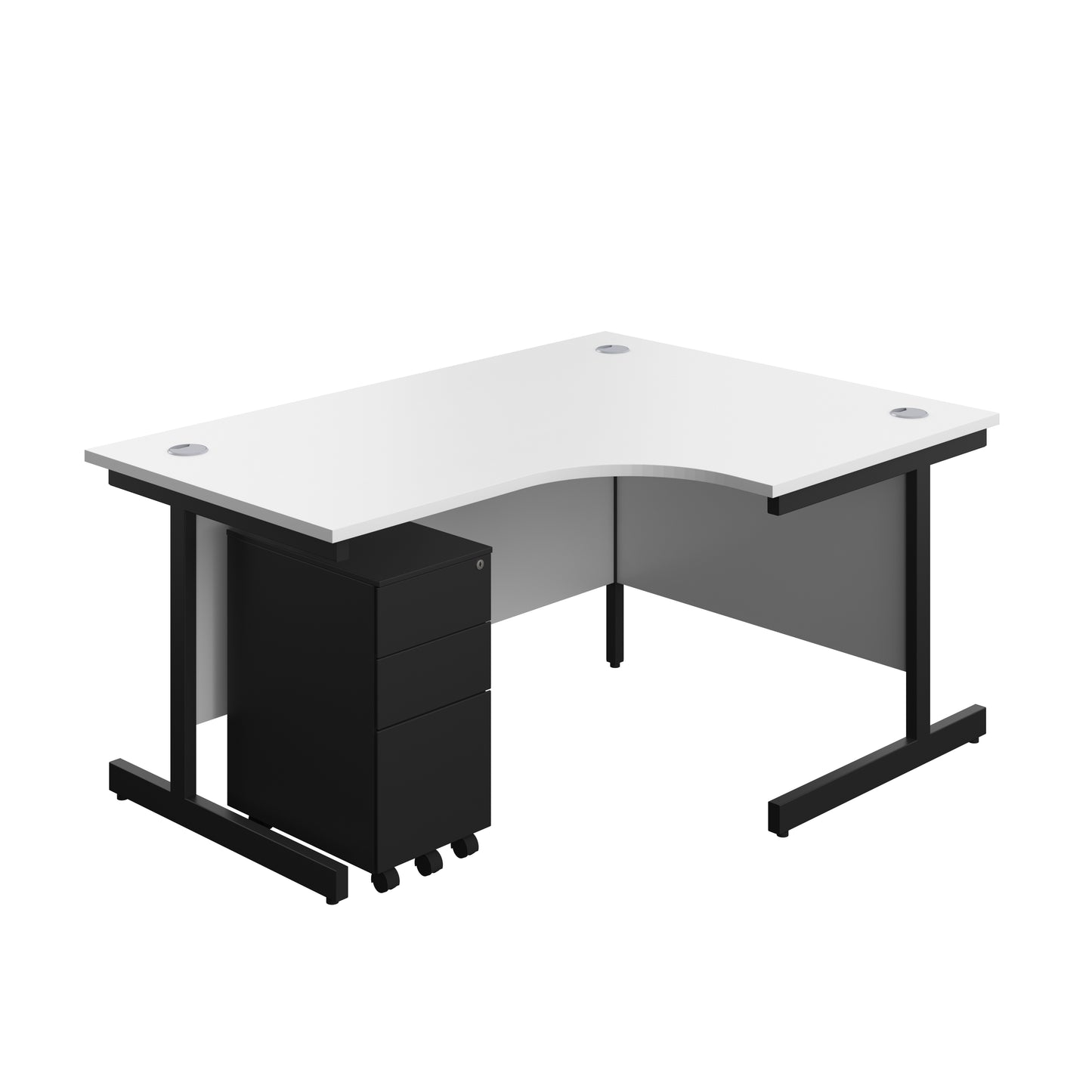 Aztec|Single Upright|Right Hand|Radial Desk with Slimline Steel Pedestal 3 Drawer|1600x1200|White-Black