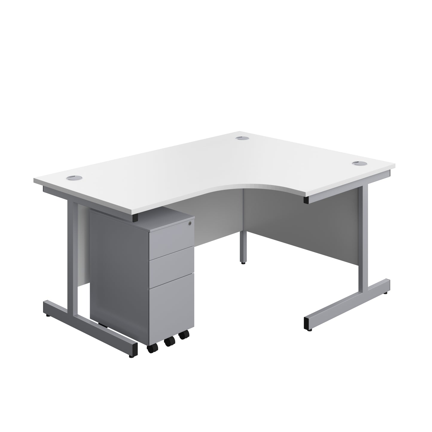Aztec|Single Upright|Right Hand|Radial Desk with Slimline Steel Pedestal 3 Drawer|1600x1200|White-Silver