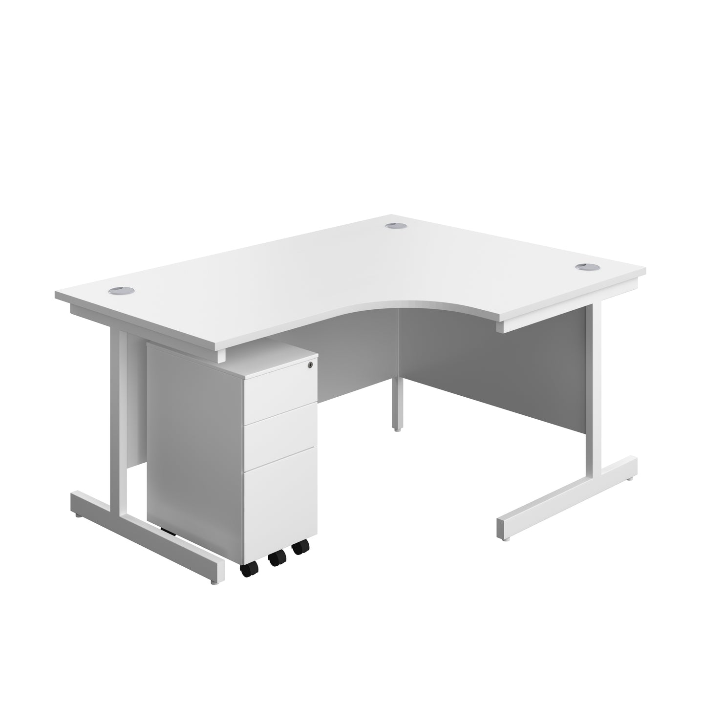 Aztec|Single Upright|Right Hand|Radial Desk with Slimline Steel Pedestal 3 Drawer|1600x1200|White-White