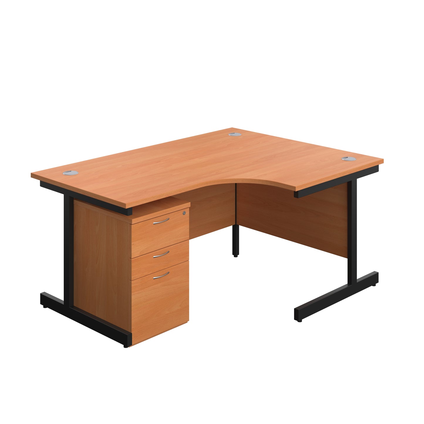 Aztec|Single Upright|Right Hand|Radial Desk with High Mobile Pedestal 3 Drawer|1600x1200|Beech-Black