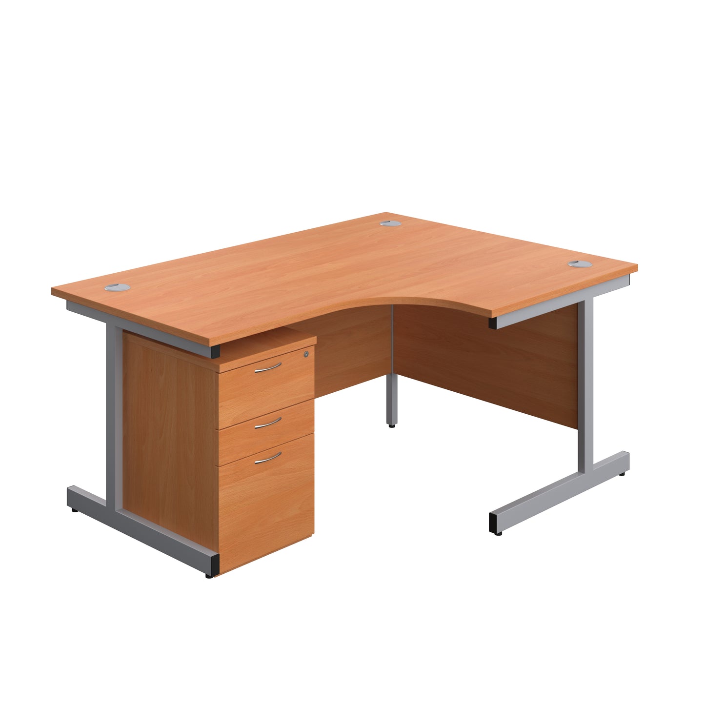 Aztec|Single Upright|Right Hand|Radial Desk with High Mobile Pedestal 3 Drawer|1600x1200|Beech-Silver