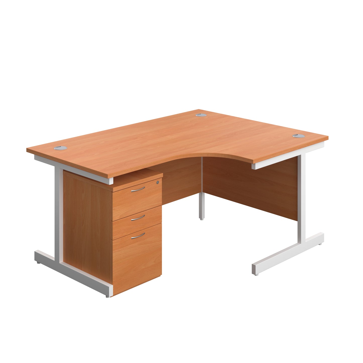 Aztec|Single Upright|Right Hand|Radial Desk with High Mobile Pedestal 3 Drawer|1600x1200|Beech-White
