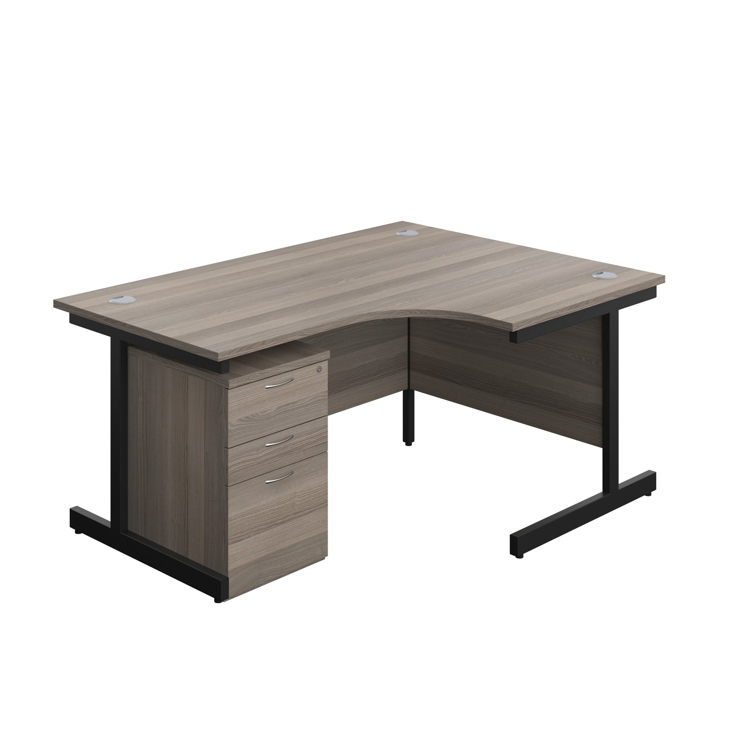Aztec|Single Upright|Right Hand|Radial Desk with High Mobile Pedestal 3 Drawer|1600x1200|Grey Oak-Black