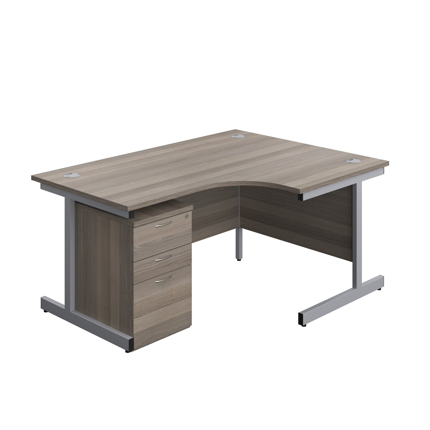 Aztec|Single Upright|Right Hand|Radial Desk with High Mobile Pedestal 3 Drawer|1600x1200|Grey Oak-Silver