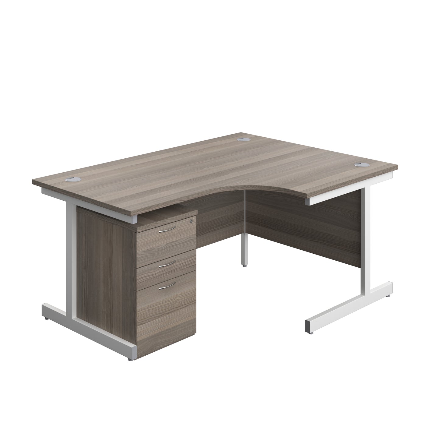 Aztec|Single Upright|Right Hand|Radial Desk with High Mobile Pedestal 3 Drawer|1600x1200|Grey Oak-White