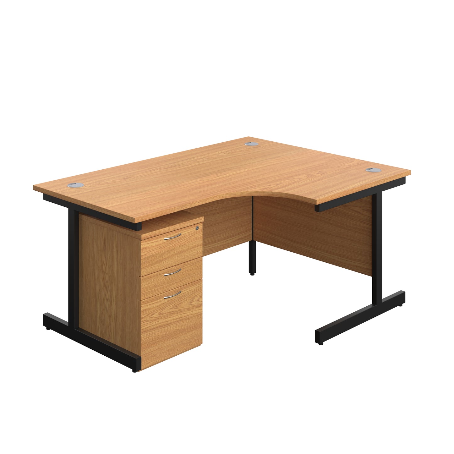 Aztec|Single Upright|Right Hand|Radial Desk with High Mobile Pedestal 3 Drawer|1600x1200|Nova Oak-Black