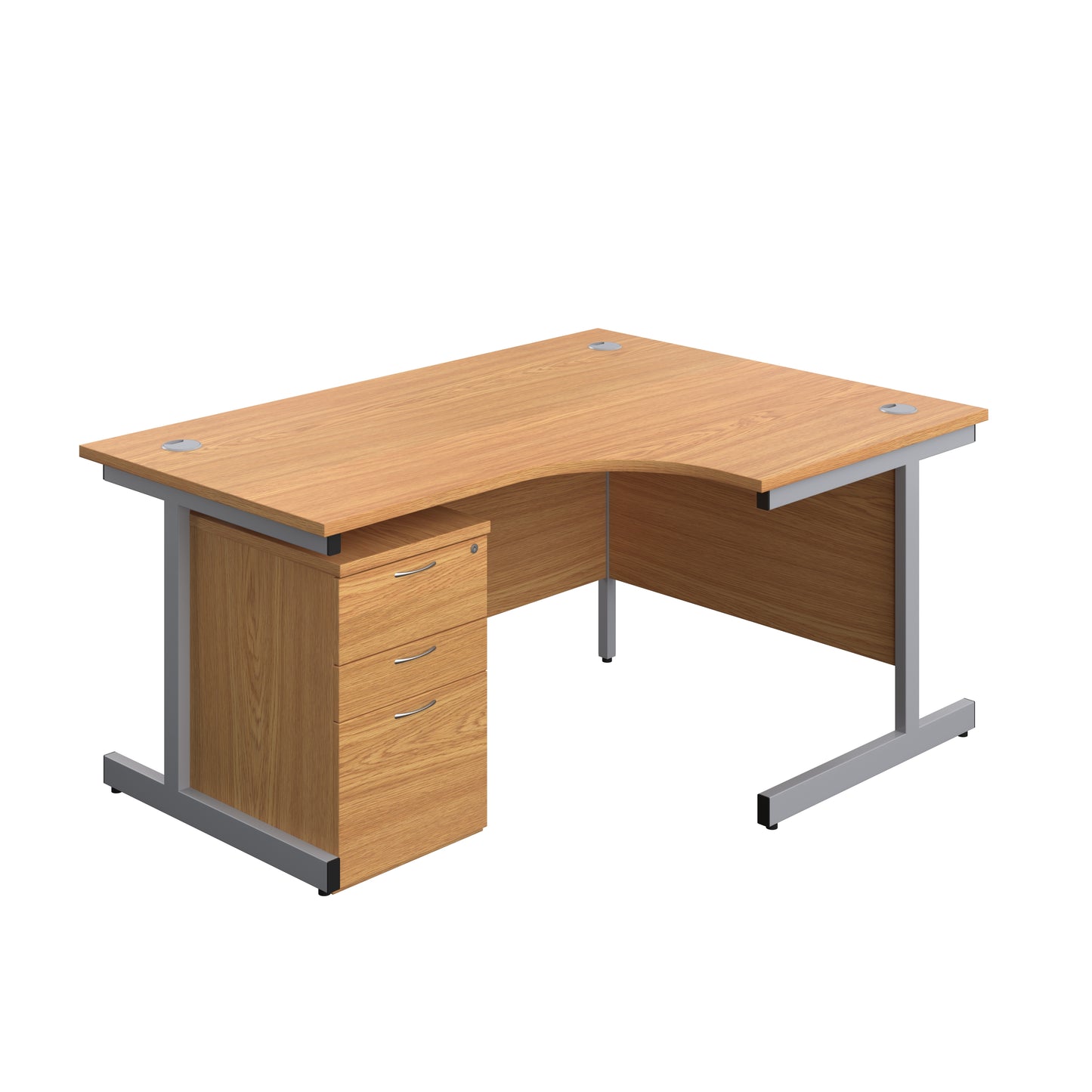Aztec|Single Upright|Right Hand|Radial Desk with High Mobile Pedestal 3 Drawer|1600x1200|Nova Oak-Silver