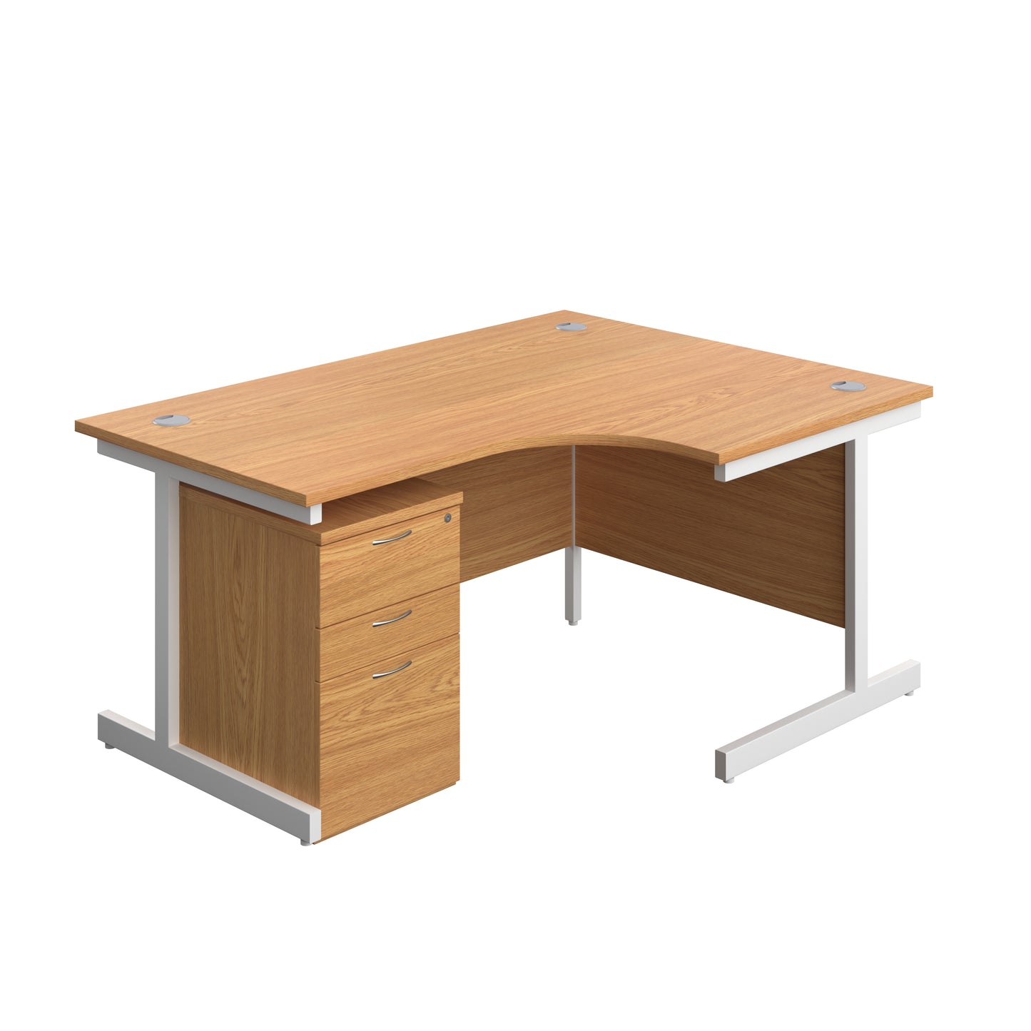 Aztec|Single Upright|Right Hand|Radial Desk with High Mobile Pedestal 3 Drawer|1600x1200|Nova Oak-White