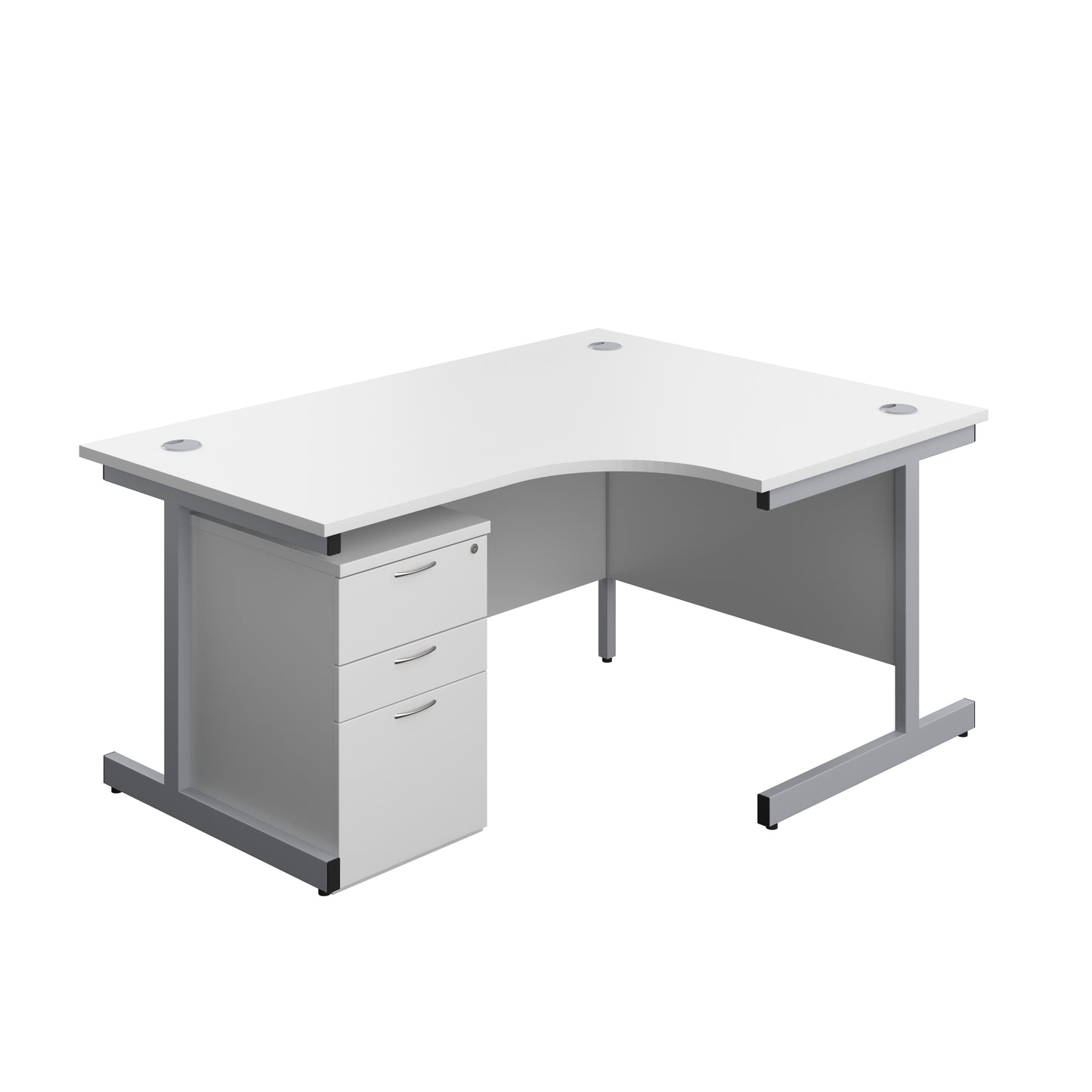 Aztec|Single Upright|Right Hand|Radial Desk with High Mobile Pedestal 3 Drawer|1600x1200|White-Silver
