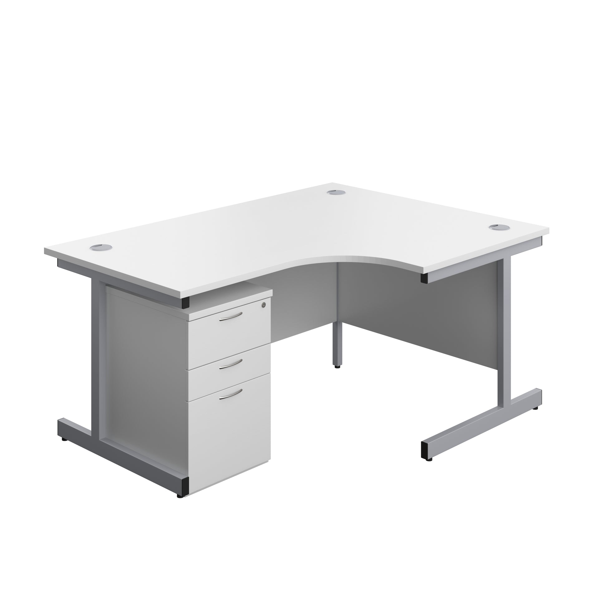 Aztec|Single Upright|Right Hand|Radial Desk with High Mobile Pedestal 3 Drawer|1600x1200|White-Silver