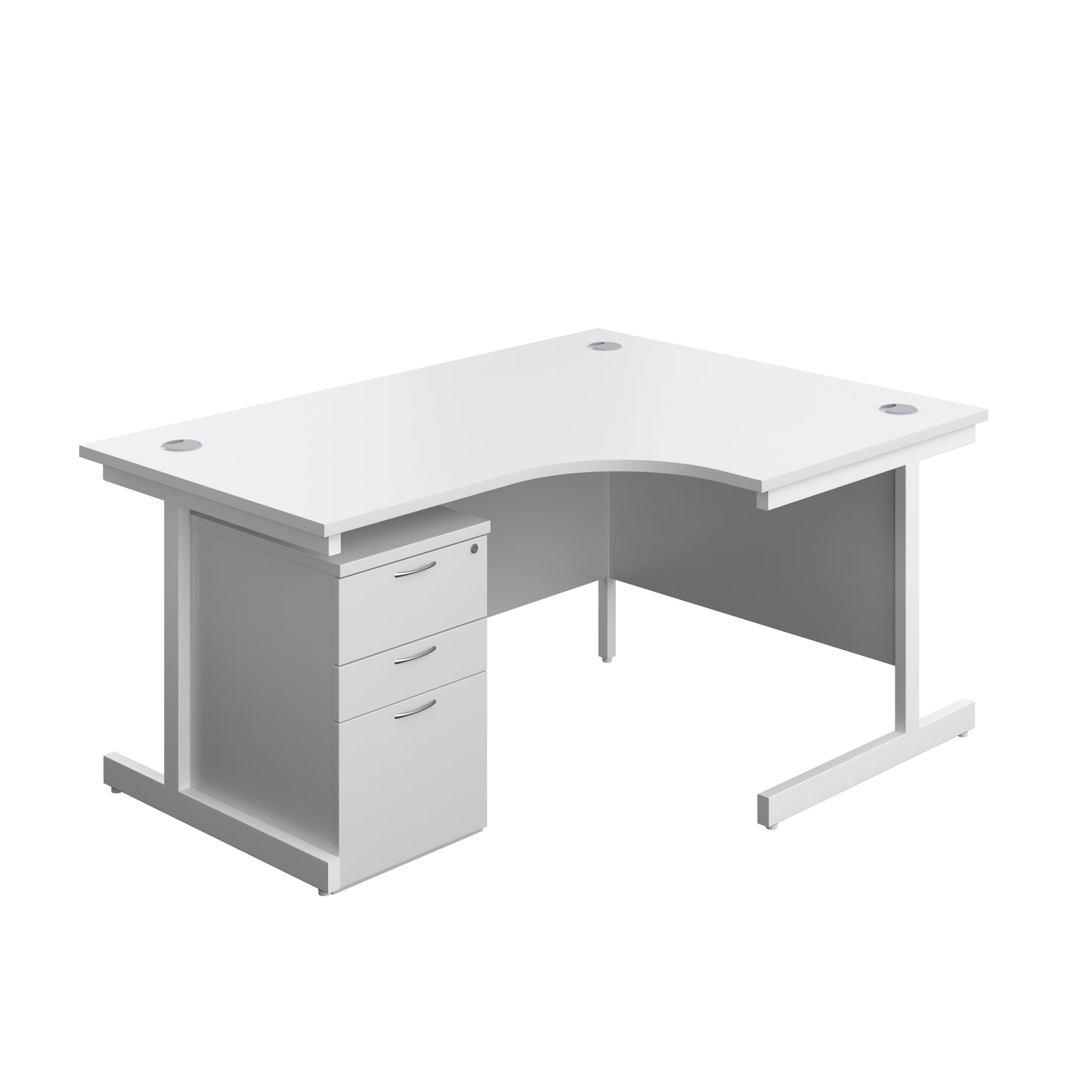 Aztec|Single Upright|Right Hand|Radial Desk with High Mobile Pedestal 3 Drawer|1600x1200|White-White