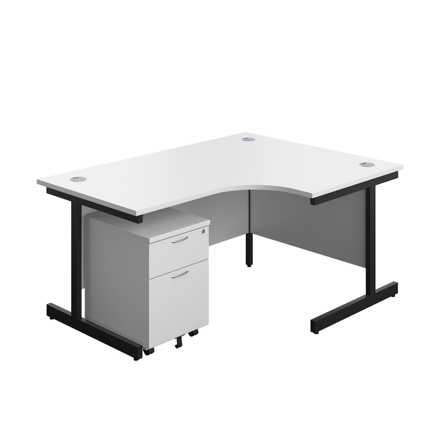 Aztec|Single Upright|Right Hand|Radial Desk with 2 Drawer Mobile Pedestal|1600x1200|White-Black