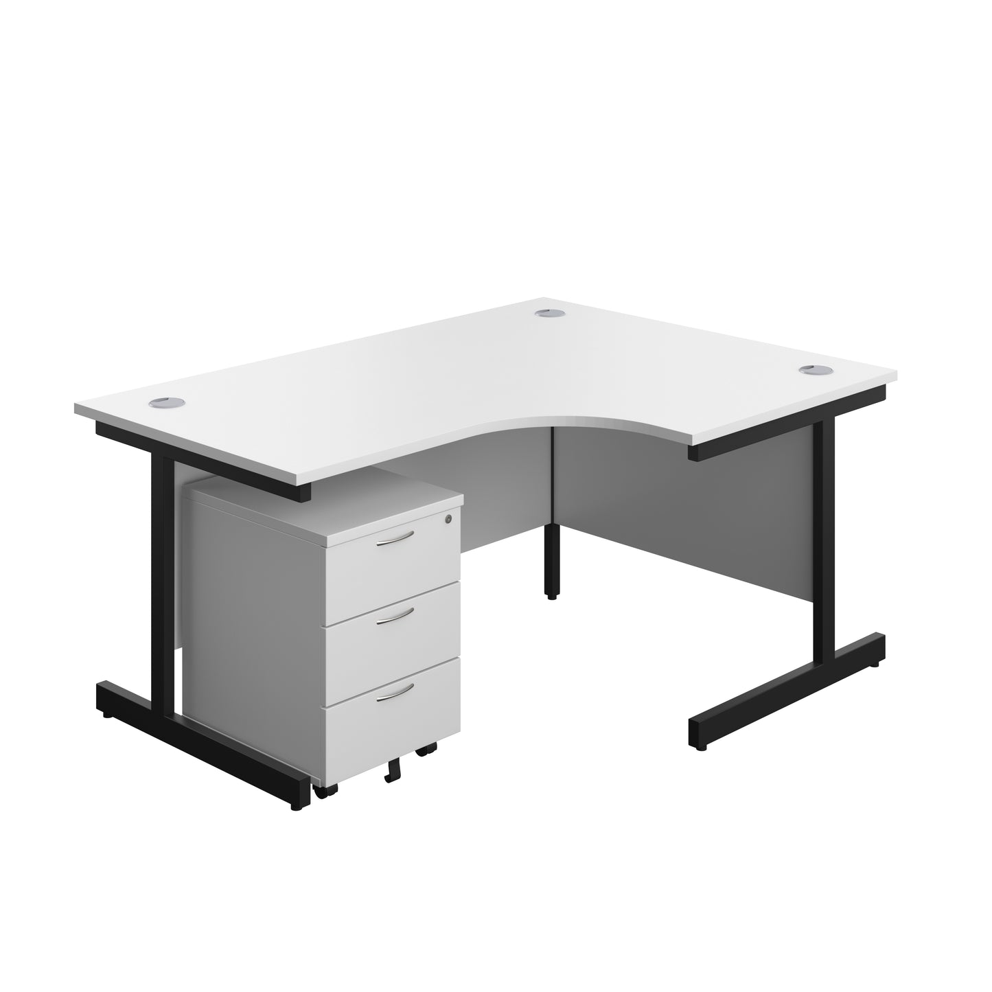 Aztec|Single Upright|Right Hand|Radial Desk with 3 Drawer Mobile Pedestal|1600x1200|White-Black