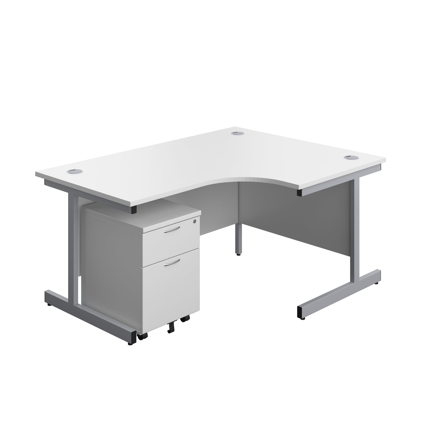 Aztec|Single Upright|Right Hand|Radial Desk with 2 Drawer Mobile Pedestal|1600x1200|White-Silver