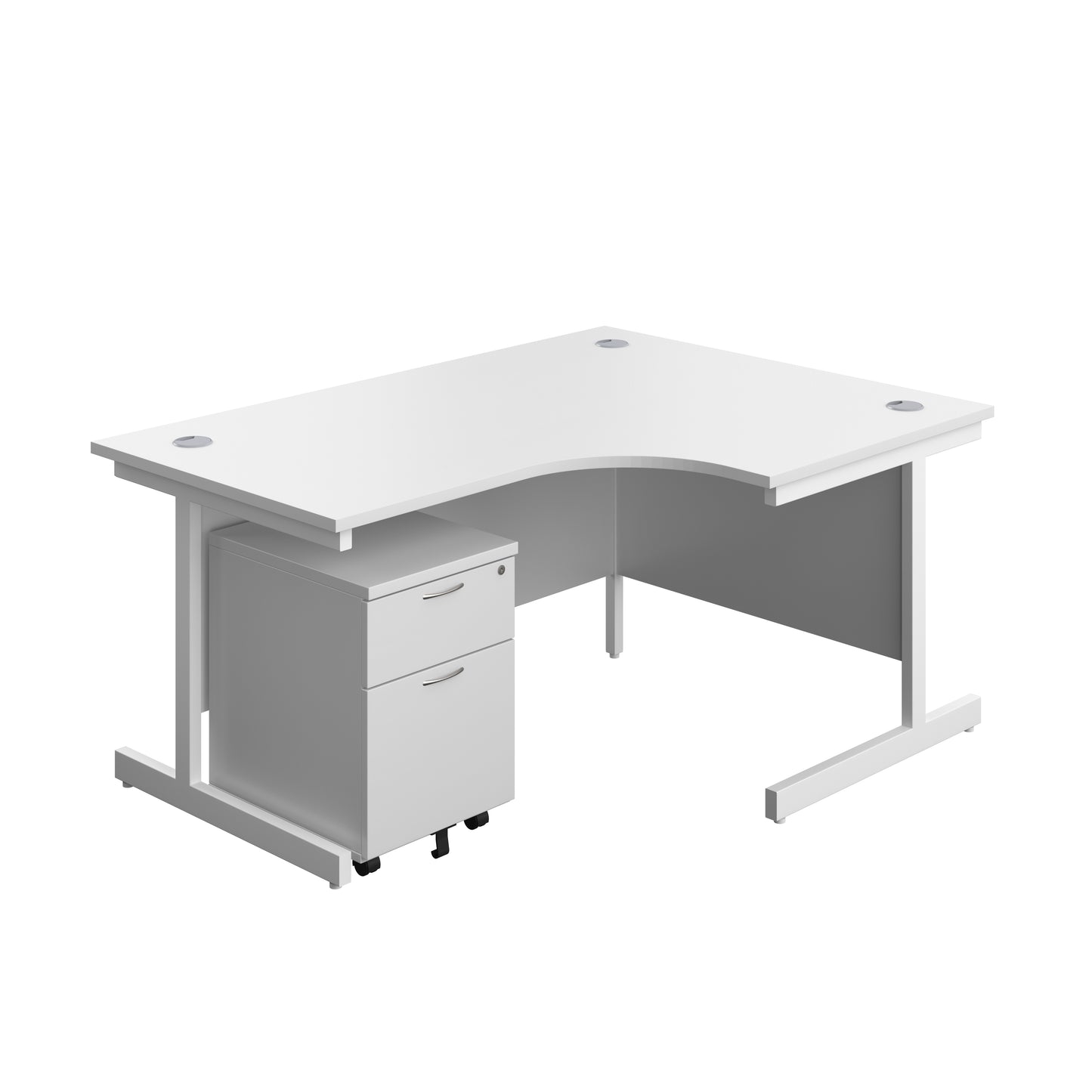 Aztec|Single Upright|Right Hand|Radial Desk with 2 Drawer Mobile Pedestal|1600x1200|White-White