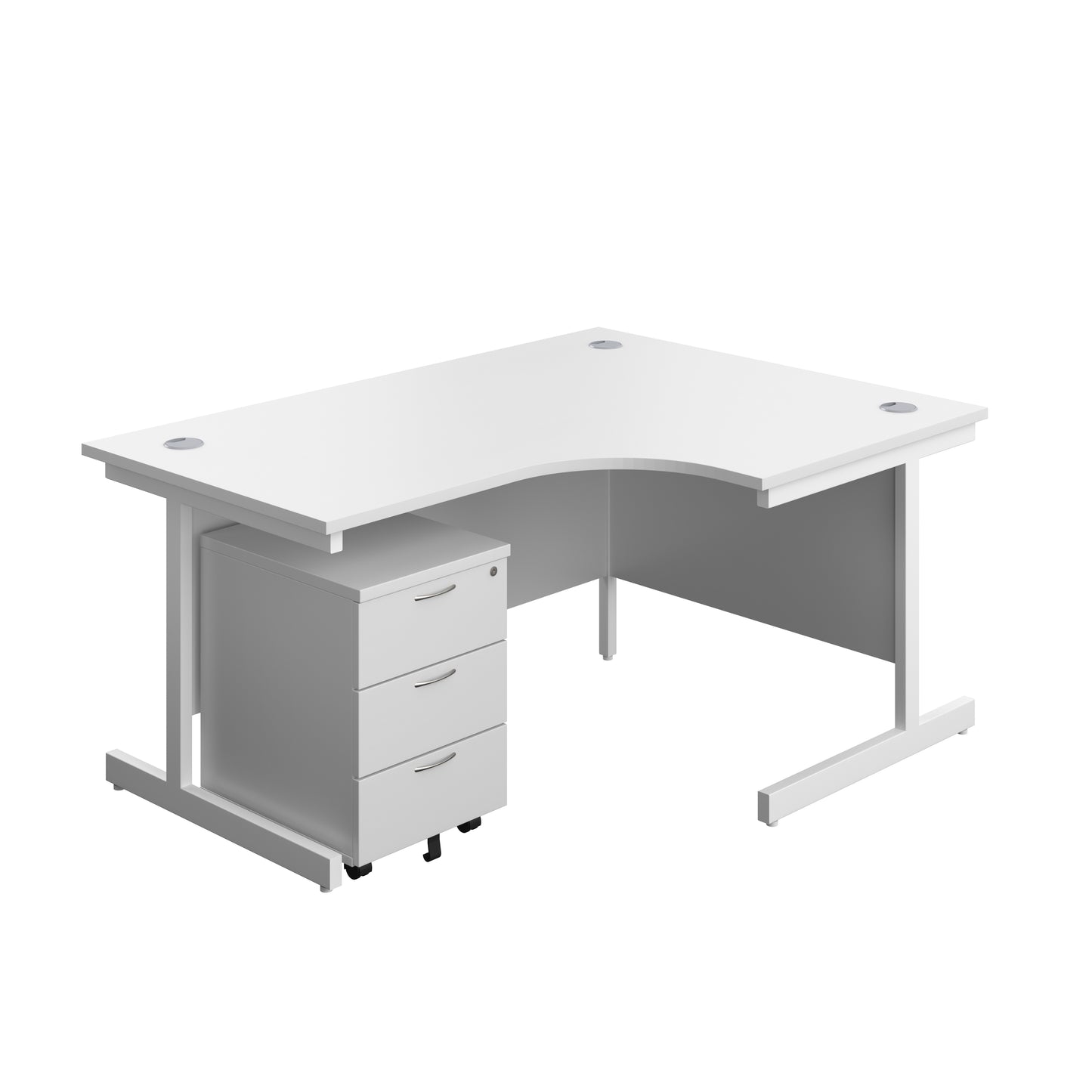 Aztec|Single Upright|Right Hand|Radial Desk with 3 Drawer Mobile Pedestal|1600x1200|White-White