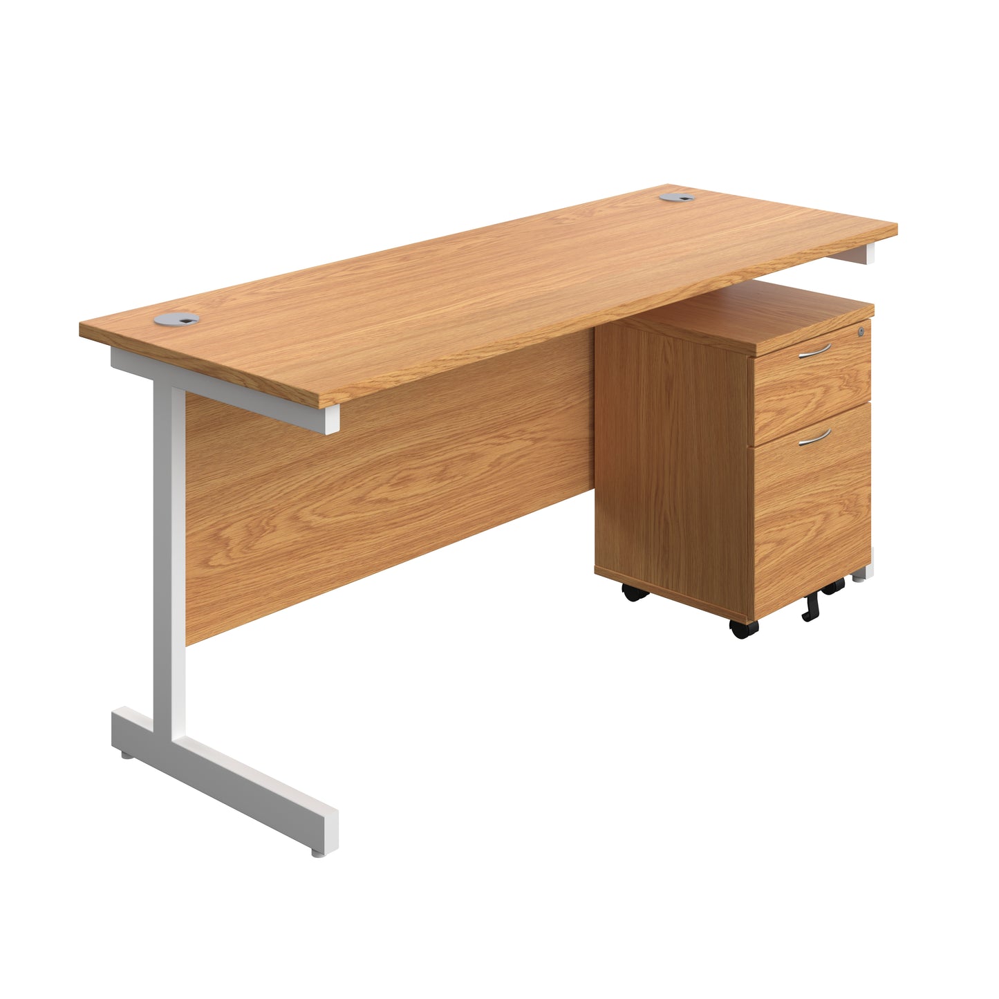 Aztec|Single Upright|Rectangular|Desk with 2 Drawer Mobile Pedestal|1600x600|Nova Oak-White