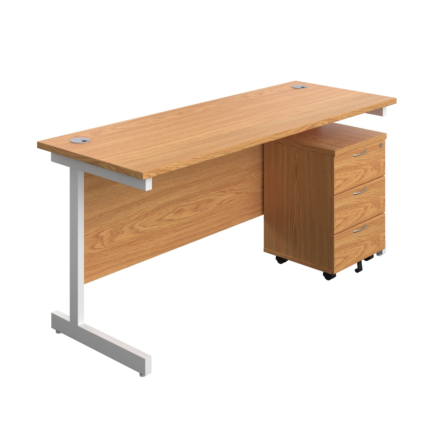Aztec|Single Upright|Rectangular|Desk with 3 Drawer Mobile Pedestal|1600x600|Nova Oak-White