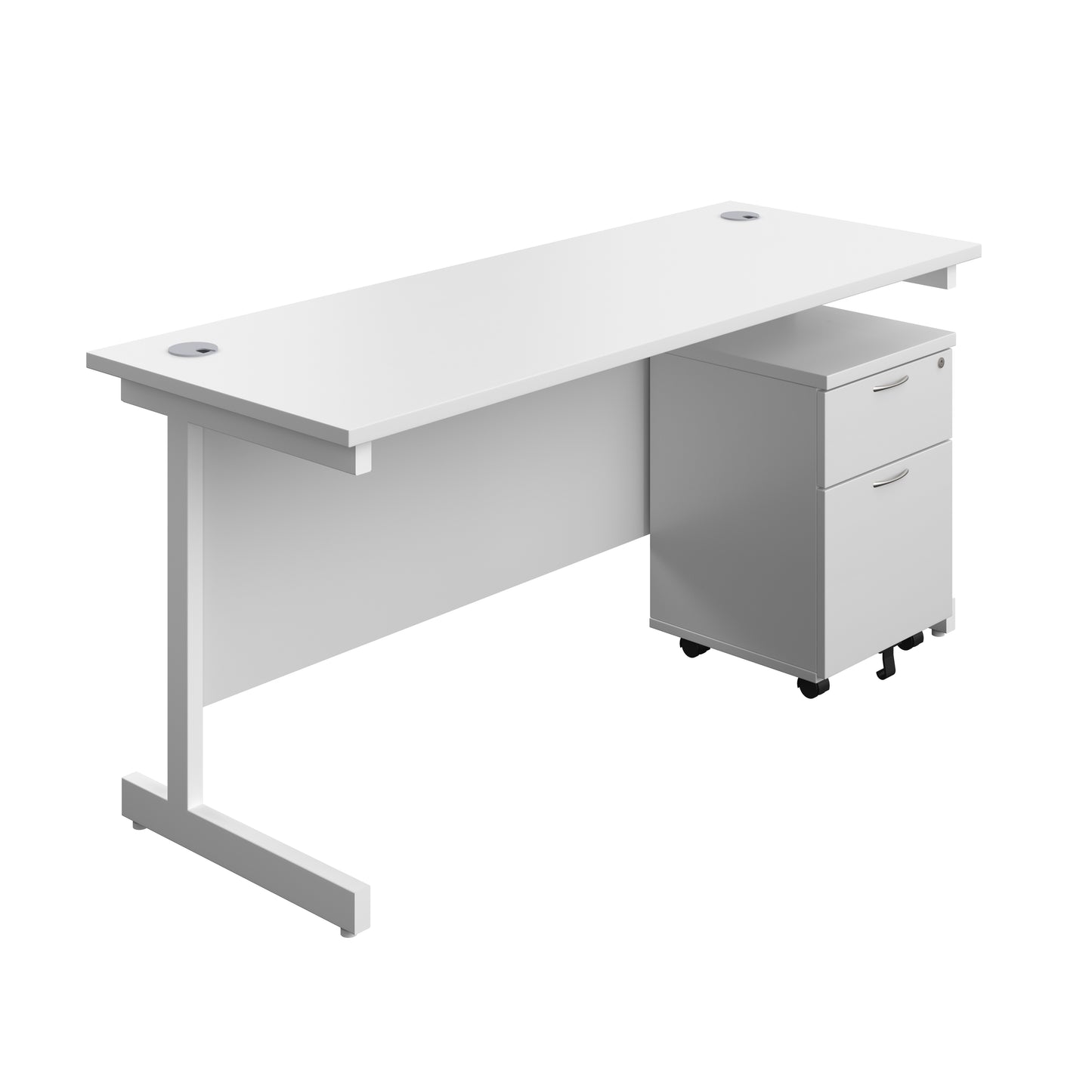 Aztec|Single Upright|Rectangular|Desk with 2 Drawer Mobile Pedestal|1600x600|White-White