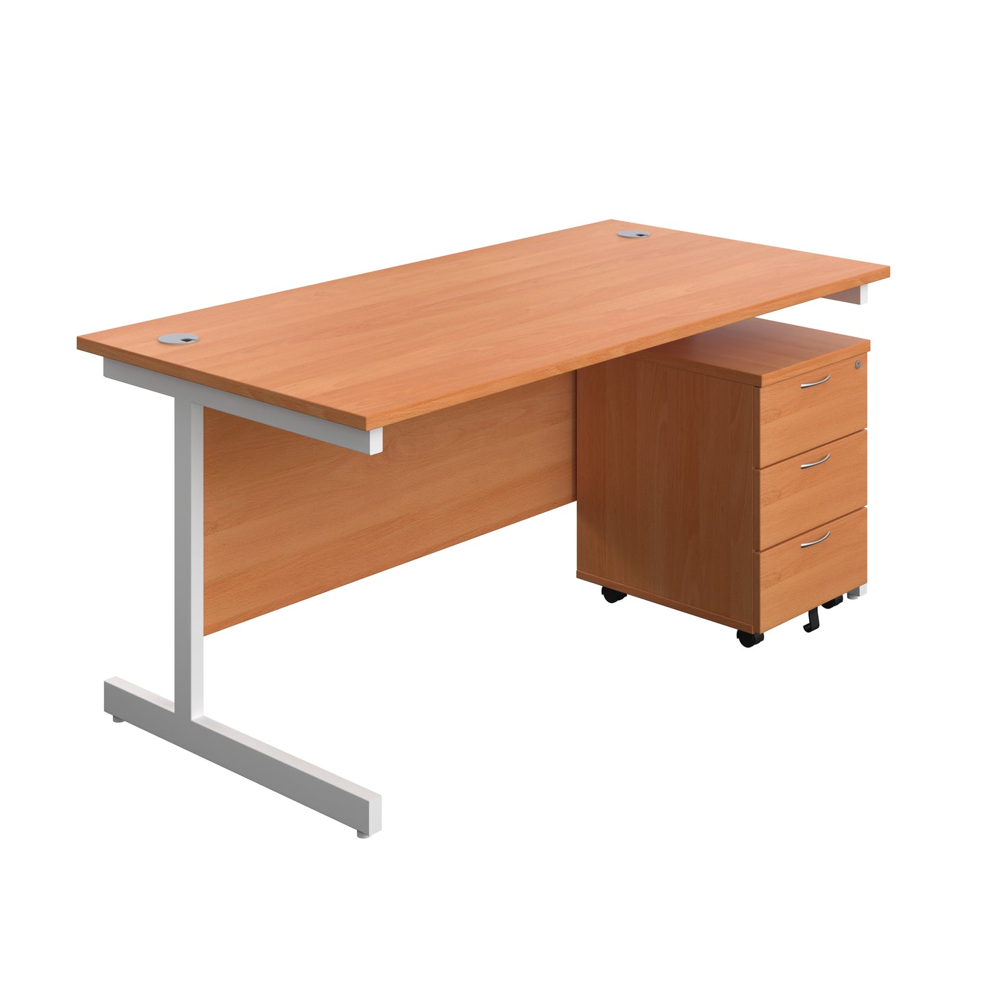 Aztec|Single Upright|Rectangular|Desk with 3 Drawer Mobile Pedestal|1600x800|Beech-White