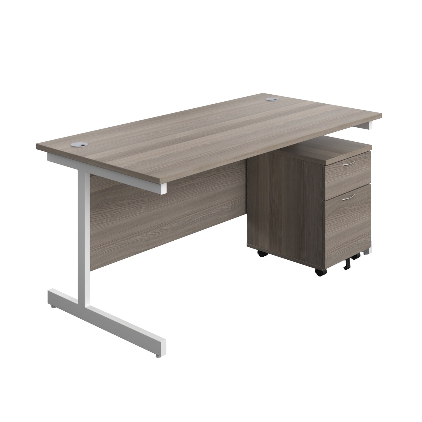Aztec|Single Upright|Rectangular|Desk with 2 Drawer Mobile Pedestal|1600x800|Grey Oak-White