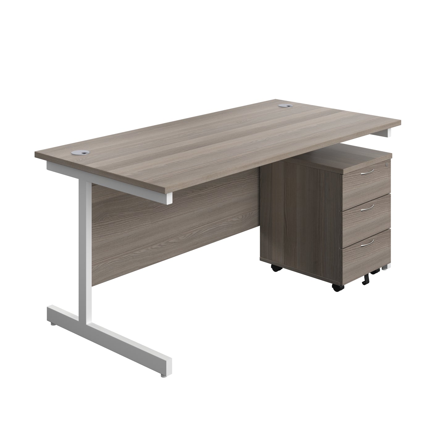 Aztec|Single Upright|Rectangular|Desk with 3 Drawer Mobile Pedestal|1600x800|Grey Oak-White