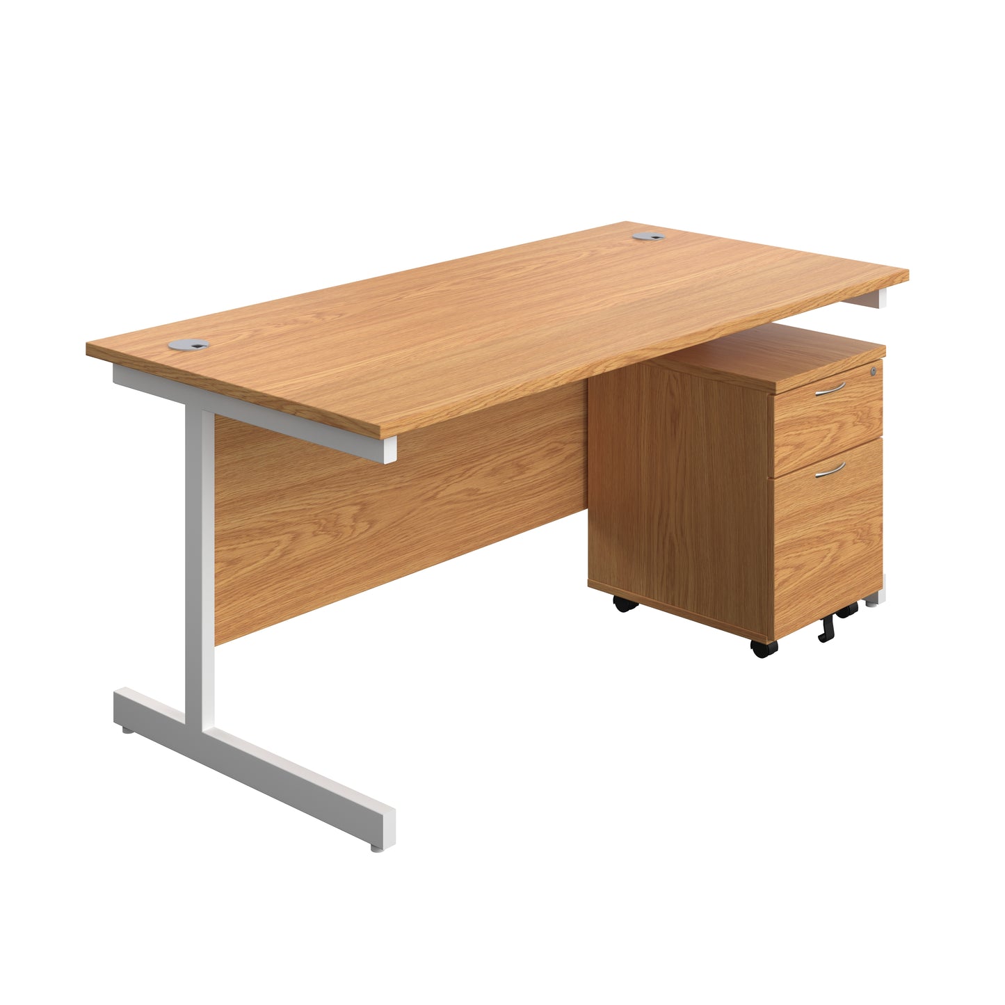 Aztec|Single Upright|Rectangular|Desk with 2 Drawer Mobile Pedestal|1600x800|Nova Oak-White