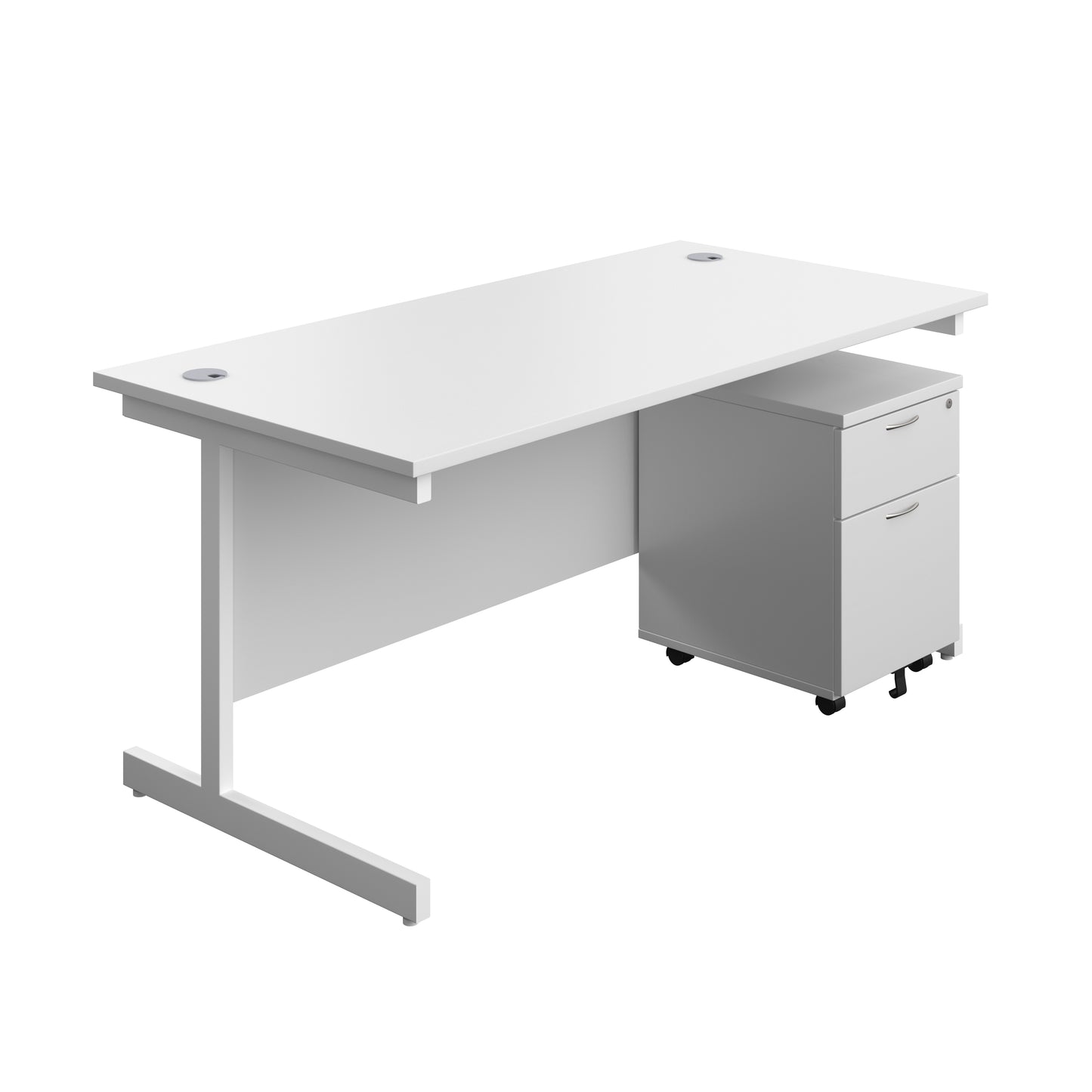 Aztec|Single Upright|Rectangular|Desk with 2 Drawer Mobile Pedestal|1600x800|White-White