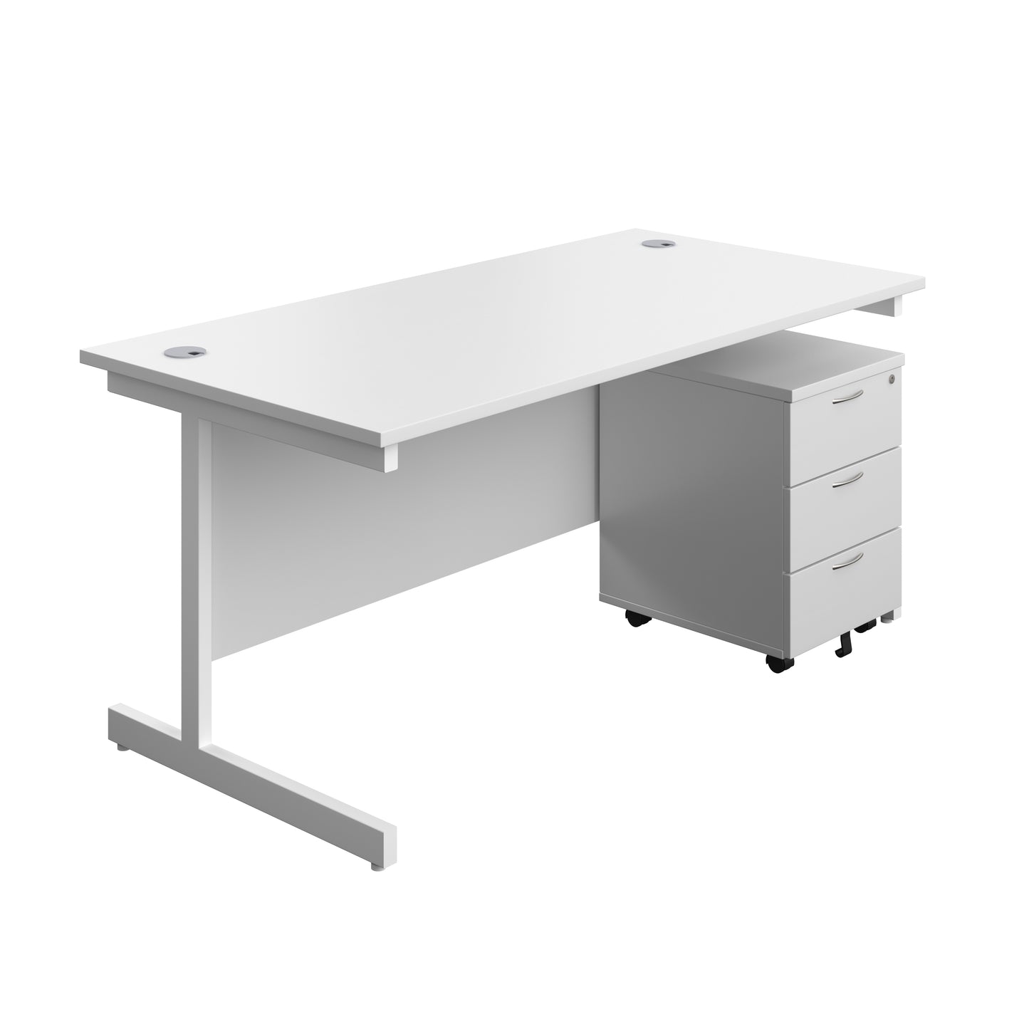 Aztec|Single Upright|Rectangular|Desk with 3 Drawer Mobile Pedestal|1600x800|White-White