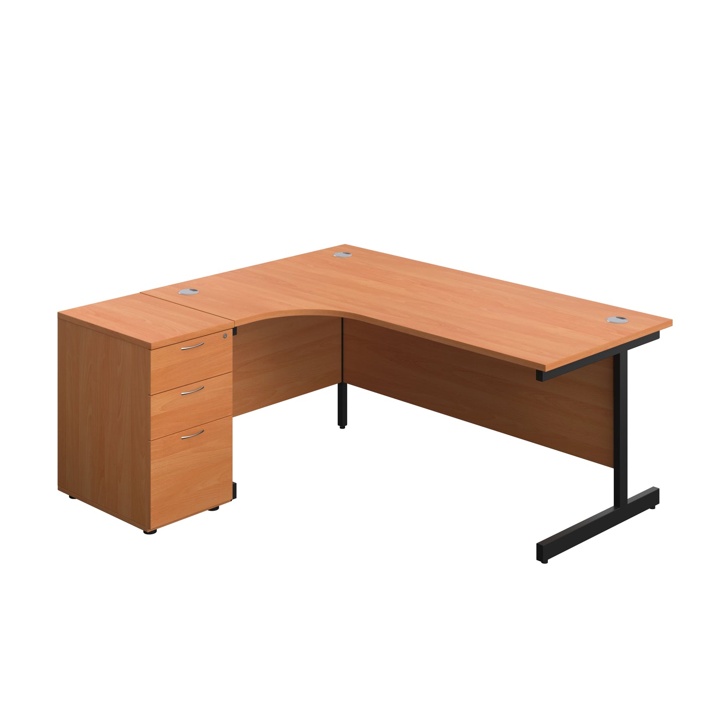 Aztec|Single Upright|Left Hand|Radial Desk|1800x1200|Beech-Black