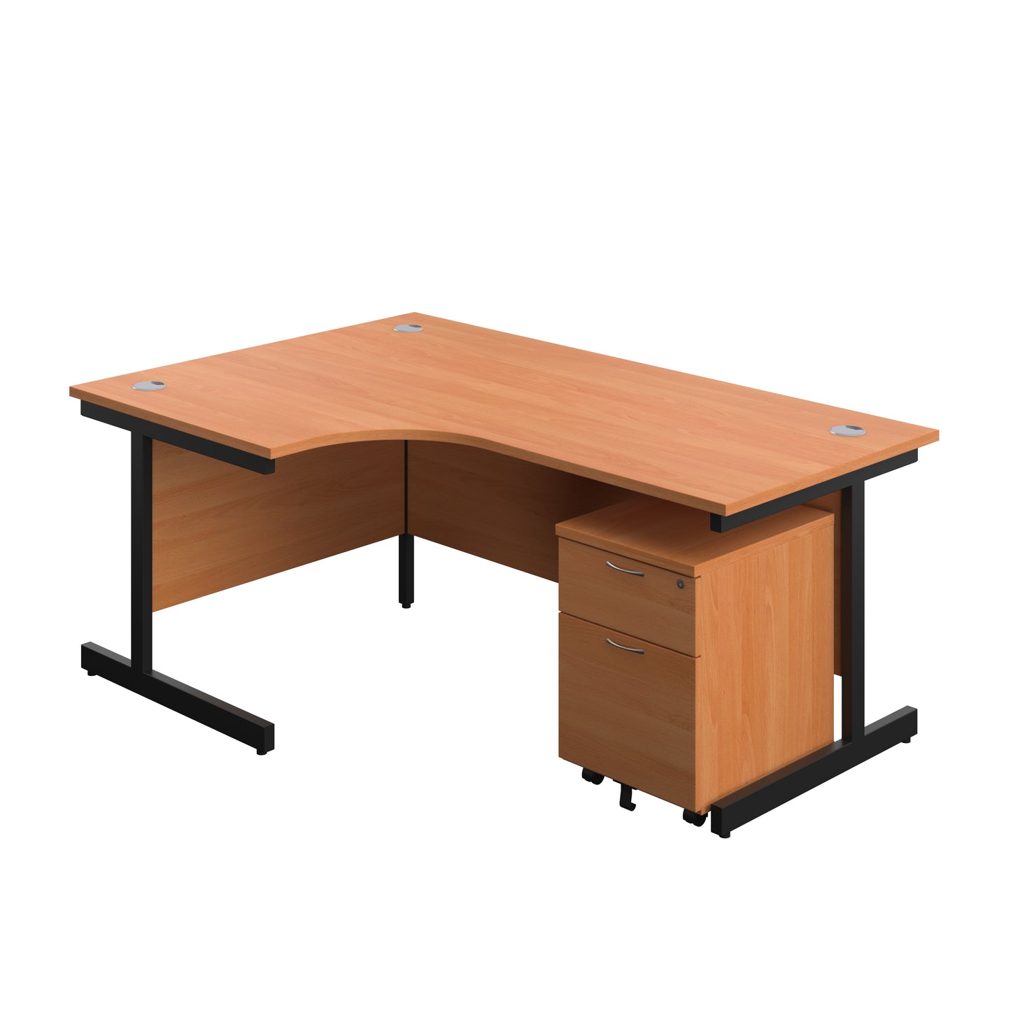 Aztec|Single Upright|Left Hand|Radial Desk with 2 Drawer Mobile Pedestal|1800x1200|Beech-Black