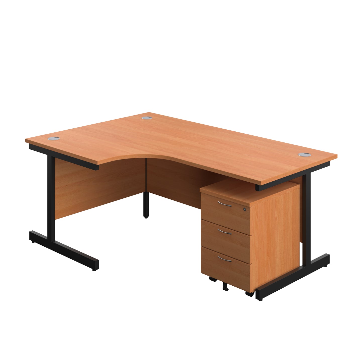 Aztec|Single Upright|Left Hand|Radial Desk with 3 Drawer Mobile Pedestal|1800x1200|Beech-Black