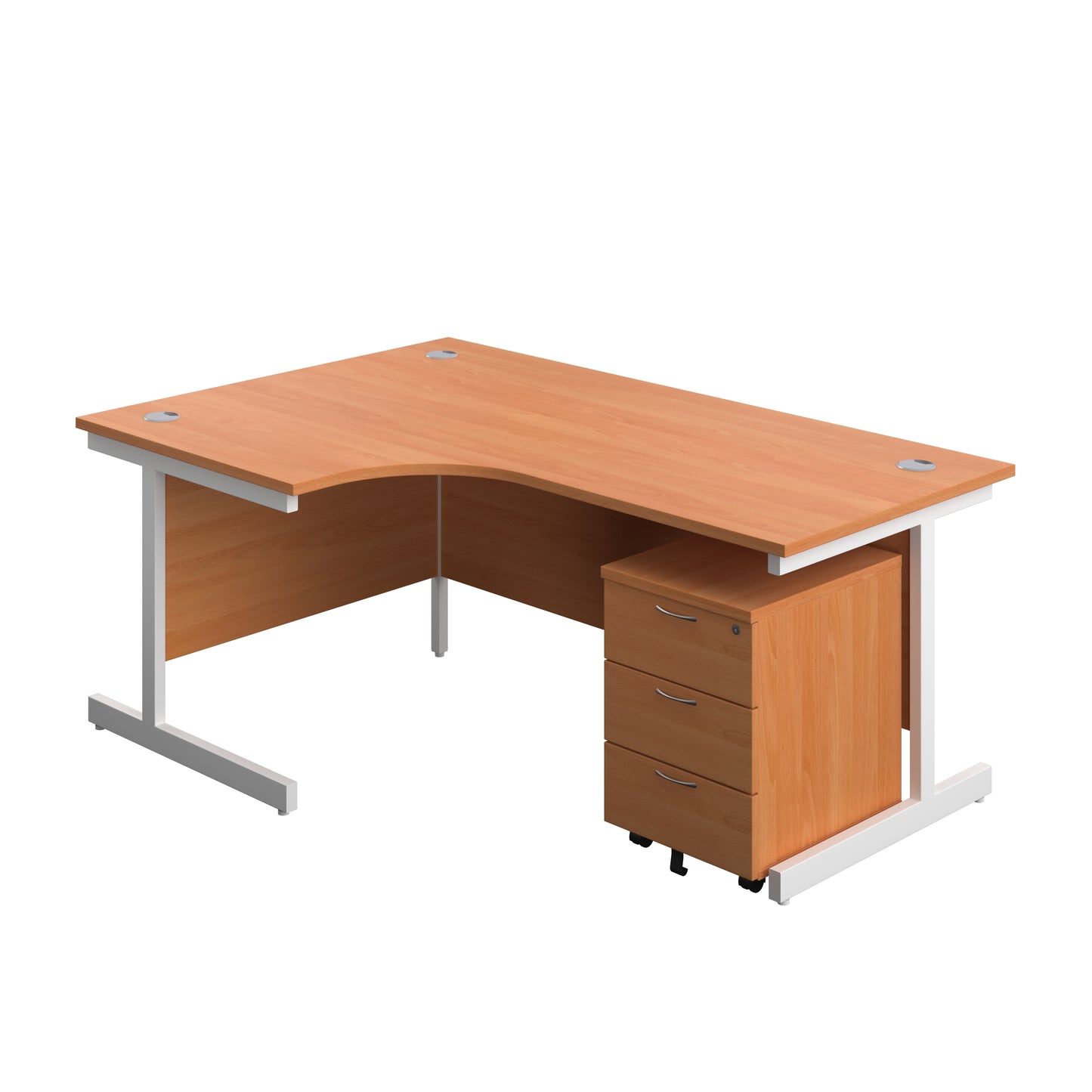 Aztec|Single Upright|Left Hand|Radial Desk with 3 Drawer Mobile Pedestal|1800x1200|Beech-White