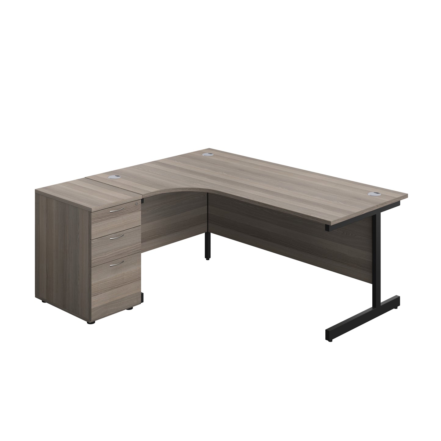 Aztec|Single Upright|Left Hand|Radial Desk|1800x1200|Grey Oak-Black
