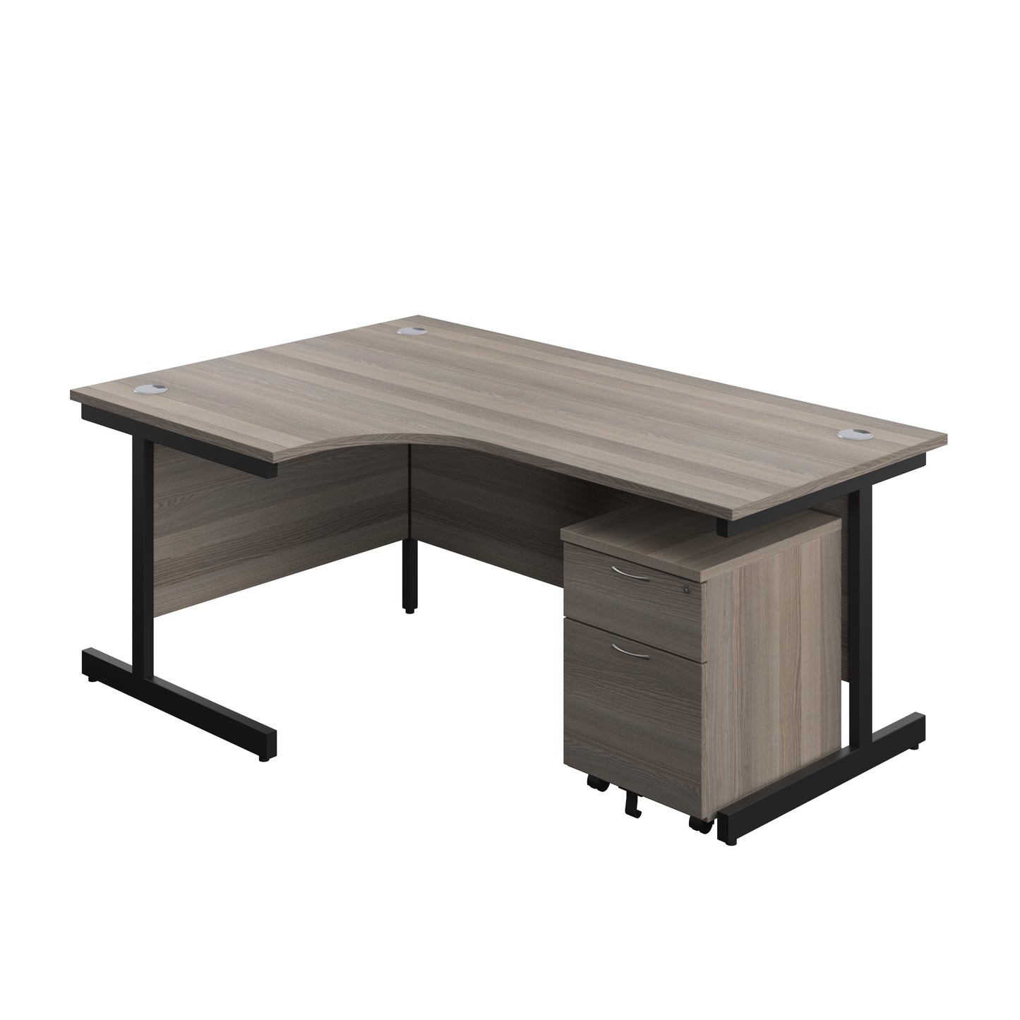 Aztec|Single Upright|Left Hand|Radial Desk with 2 Drawer Mobile Pedestal|1800x1200|Grey Oak-Black