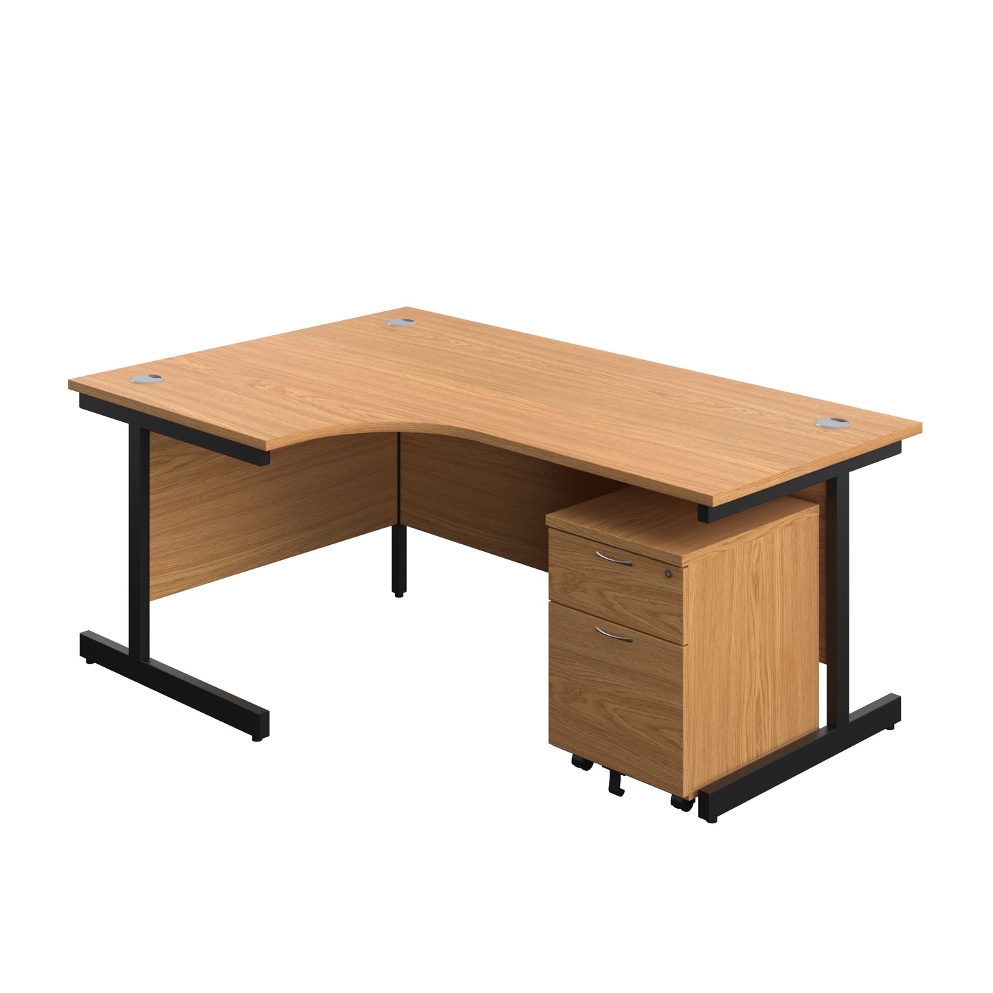 Aztec|Single Upright|Left Hand|Radial Desk with 2 Drawer Mobile Pedestal|1800x1200|Nova Oak-Black