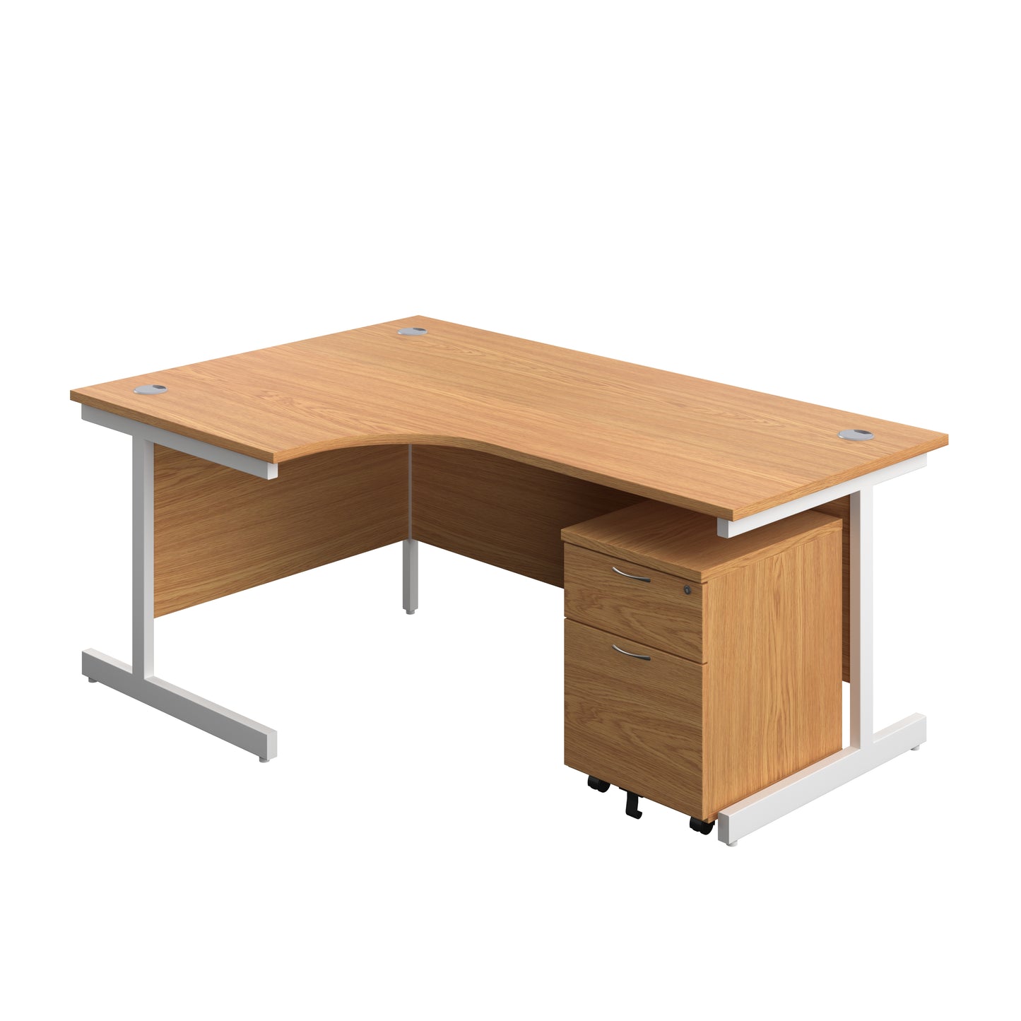 Aztec|Single Upright|Left Hand|Radial Desk with 2 Drawer Mobile Pedestal|1800x1200|Nova Oak-White