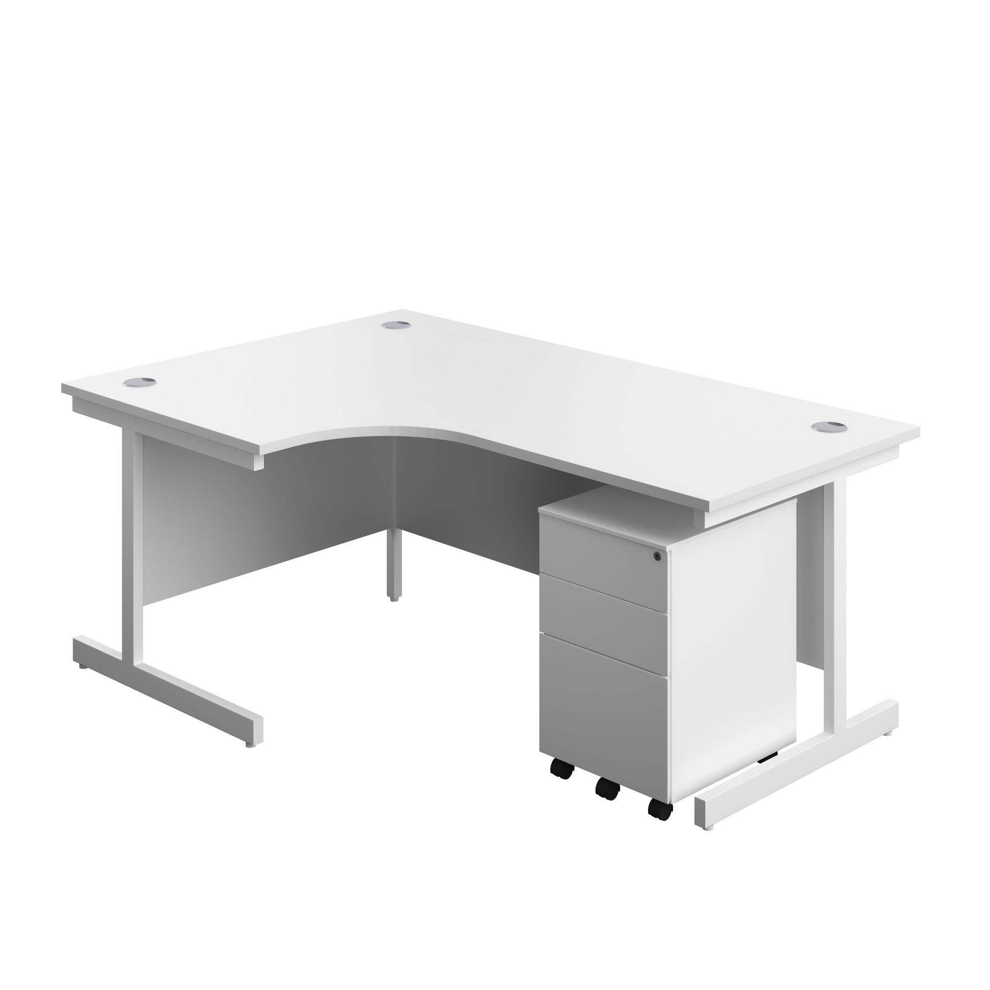 Aztec|Single Upright|Left Hand|Radial Desk with Under Desk Steel Pedestal 3 Drawer|1800x1200|White-White
