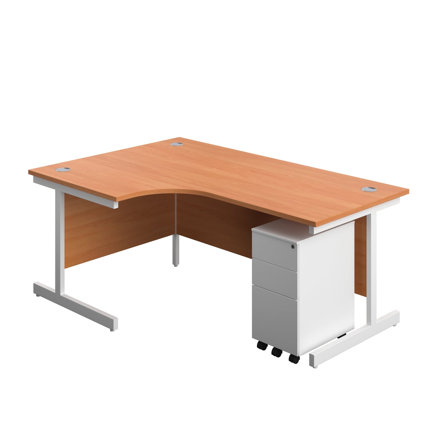 Aztec|Single Upright|Left Hand|Radial Desk with Slimline Steel Pedestal 3 Drawer|1800x1200|Beech-White