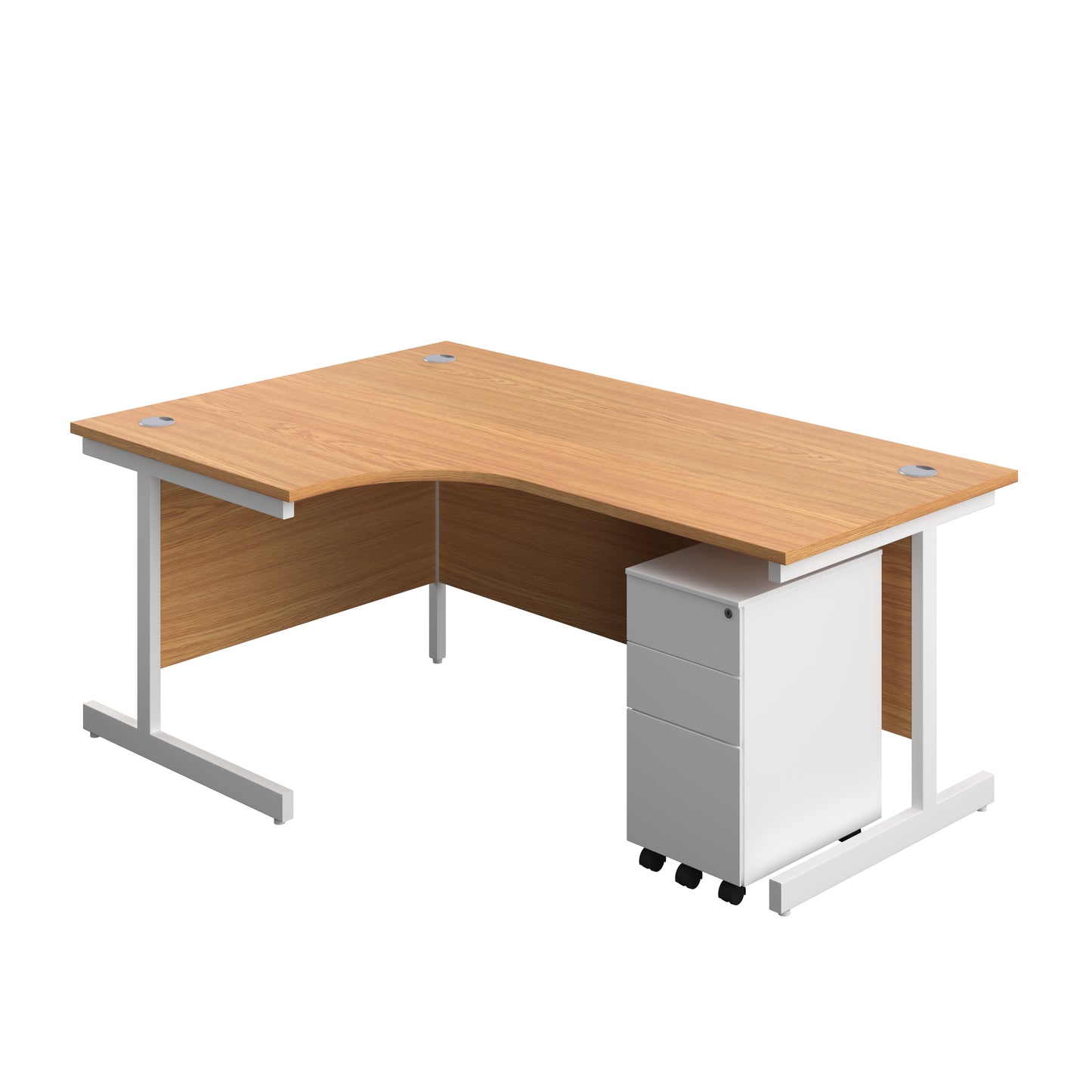 Aztec|Single Upright|Left Hand|Radial Desk with Slimline Steel Pedestal 3 Drawer|1800x1200|Nova Oak-White