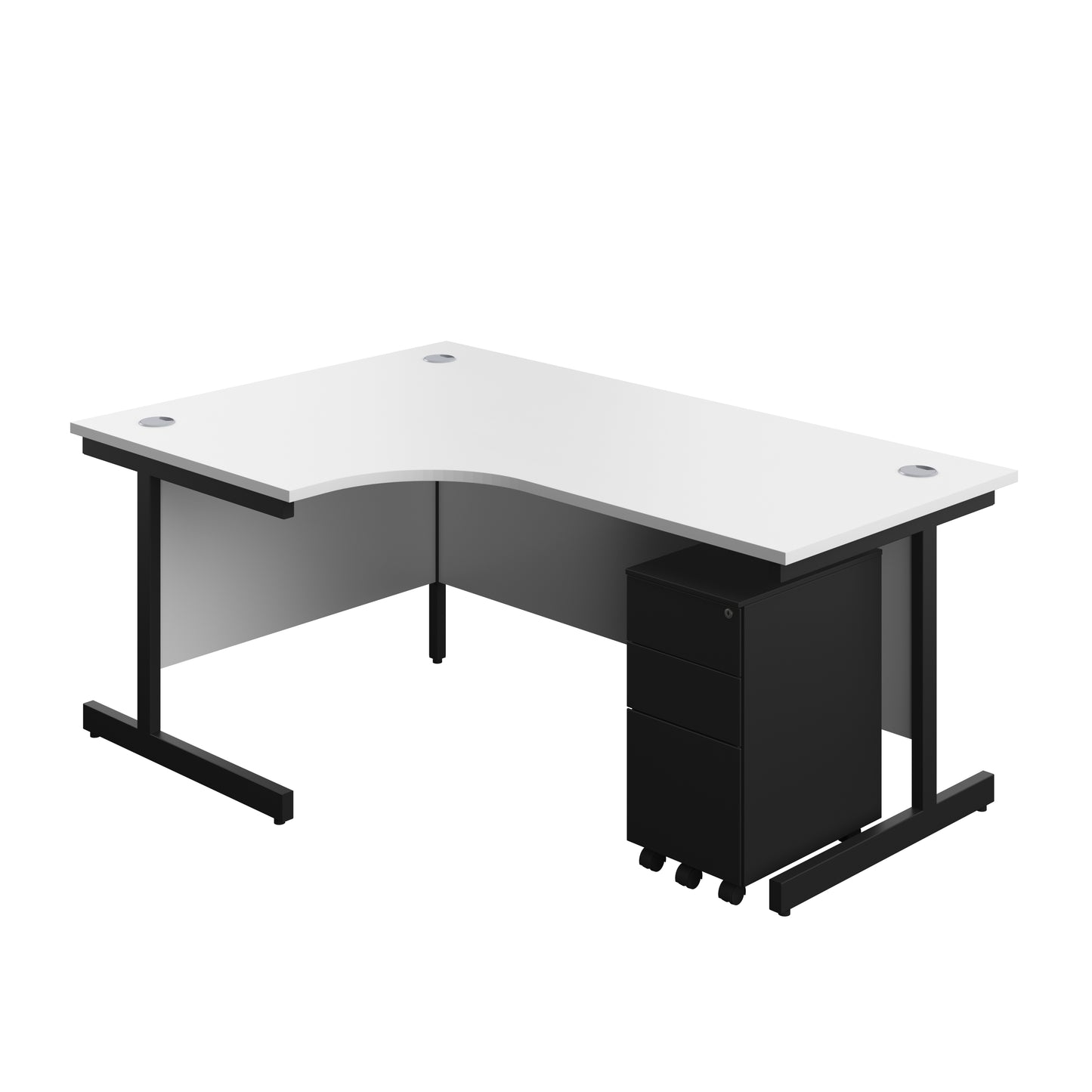 Aztec|Single Upright|Left Hand|Radial Desk with Slimline Steel Pedestal 3 Drawer|1800x1200|White-Black