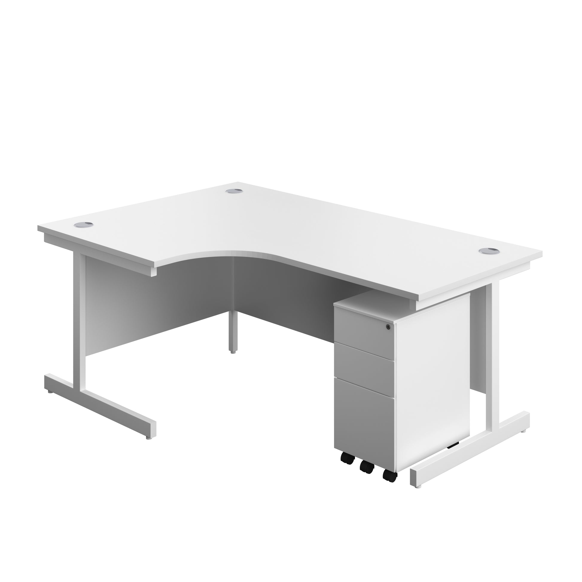 Aztec|Single Upright|Left Hand|Radial Desk with Slimline Steel Pedestal 3 Drawer|1800x1200|White-White