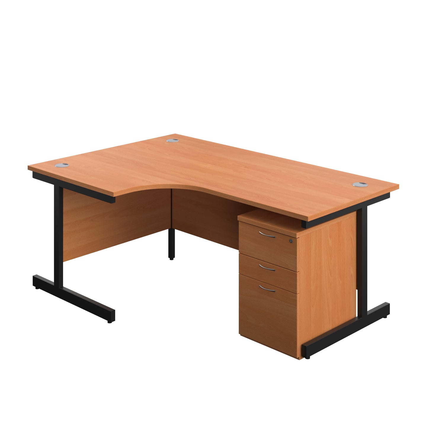 Aztec|Single Upright|Left Hand|Radial Desk with High Mobile Pedestal 3 Drawer|1800x1200|Beech-Black