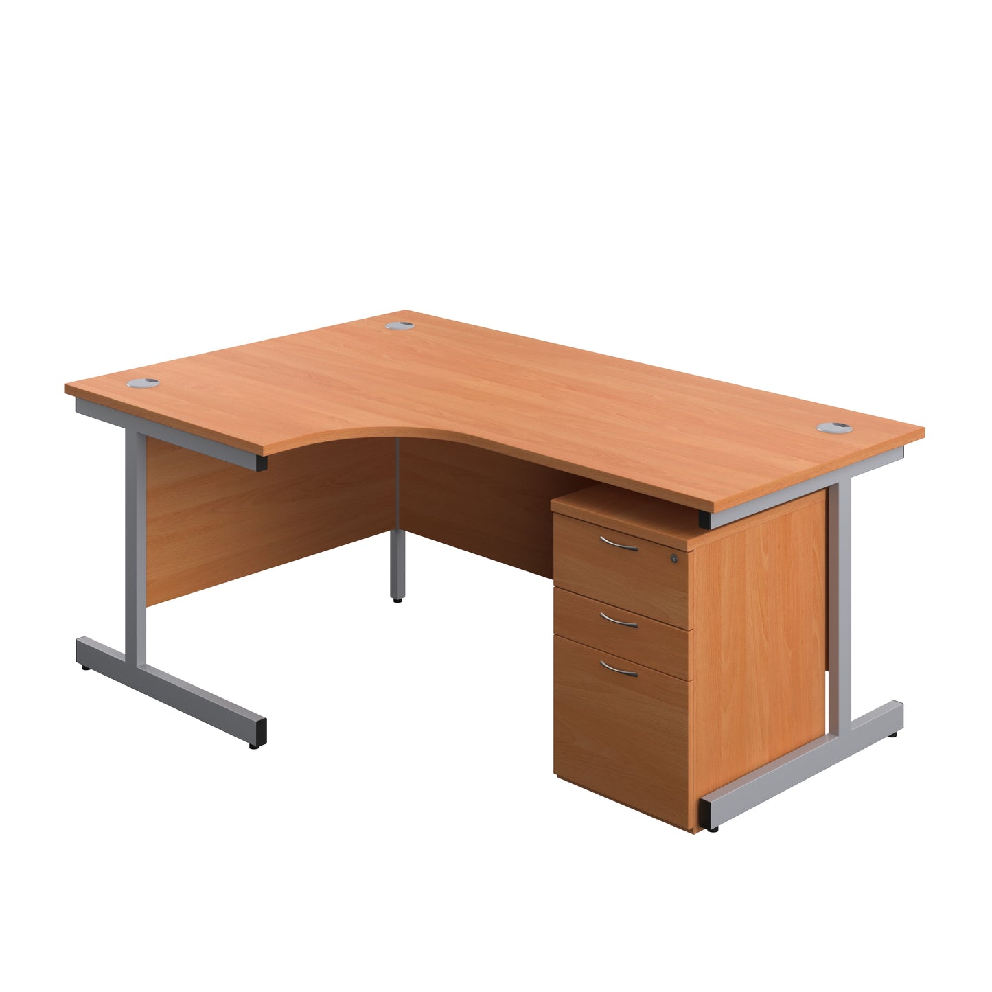 Aztec|Single Upright|Left Hand|Radial Desk with High Mobile Pedestal 3 Drawer|1800x1200|Beech-Silver
