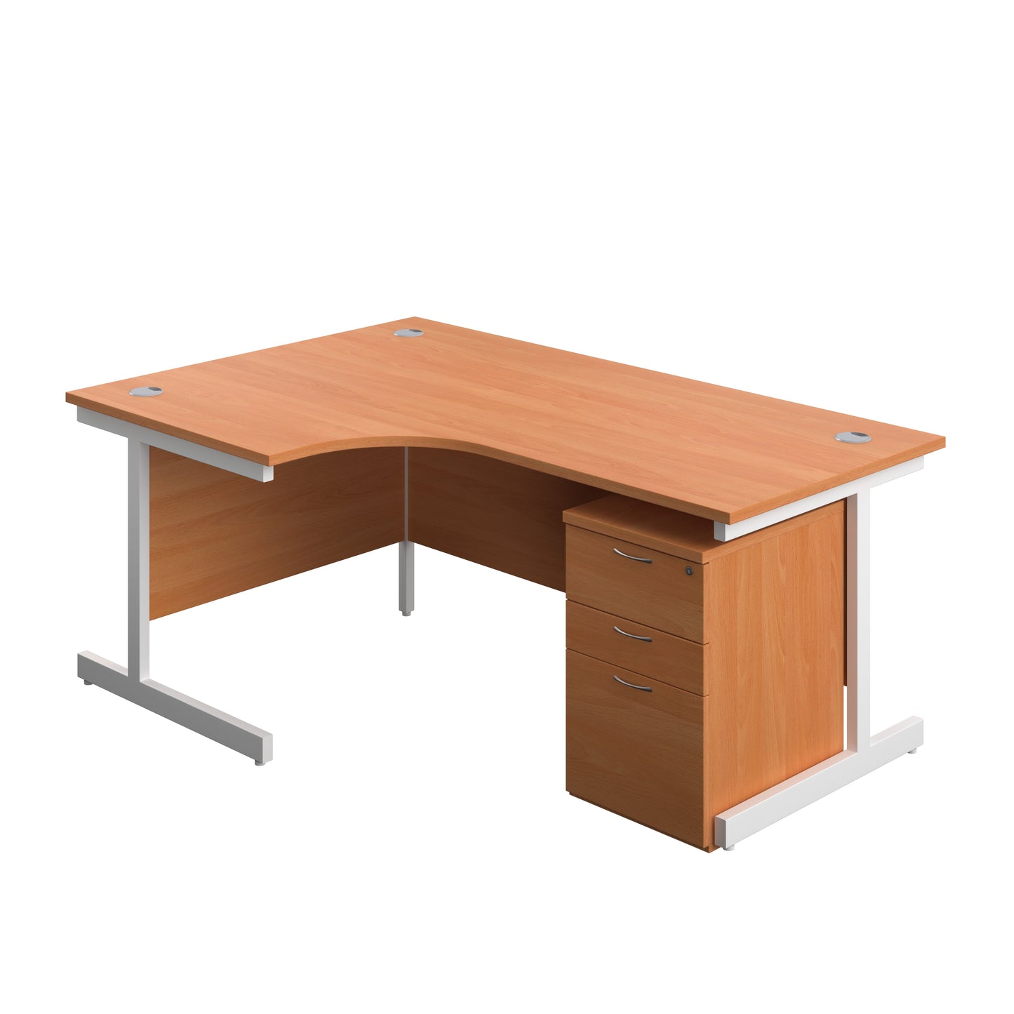 Aztec|Single Upright|Left Hand|Radial Desk with High Mobile Pedestal 3 Drawer|1800x1200|Beech-White