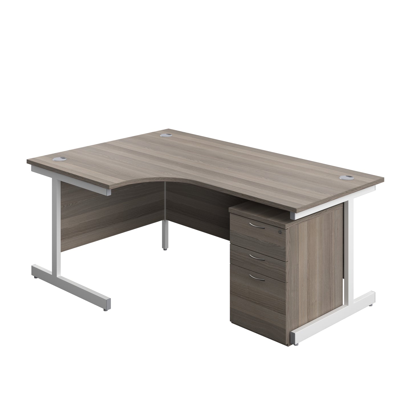 Aztec|Single Upright|Left Hand|Radial Desk with High Mobile Pedestal 3 Drawer|1800x1200|Grey Oak-White