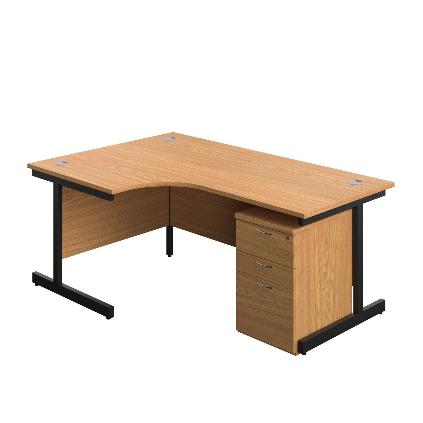 Aztec|Single Upright|Left Hand|Radial Desk with High Mobile Pedestal 3 Drawer|1800x1200|Nova Oak-Black